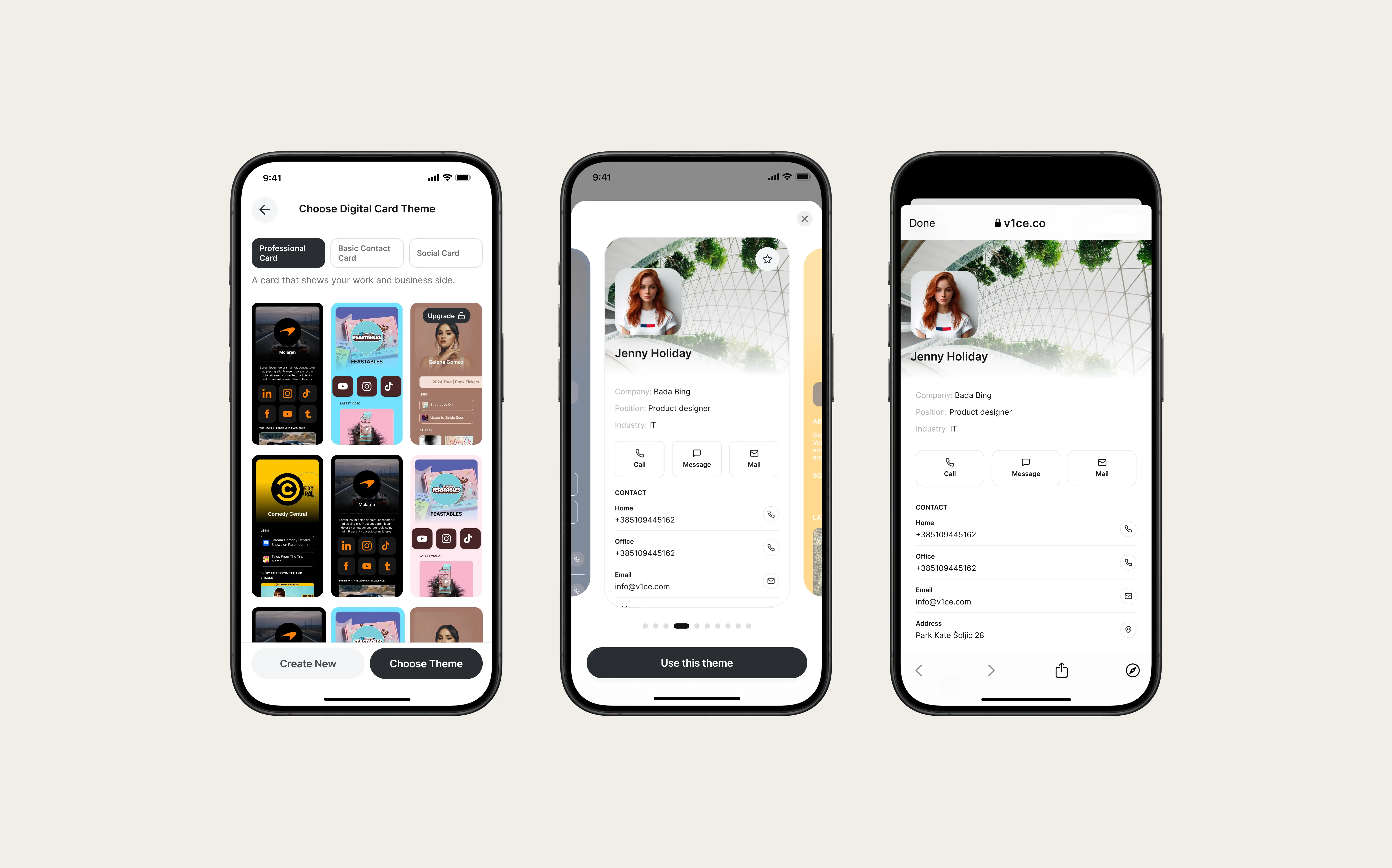 Choose theme screens for V1CE mobile app