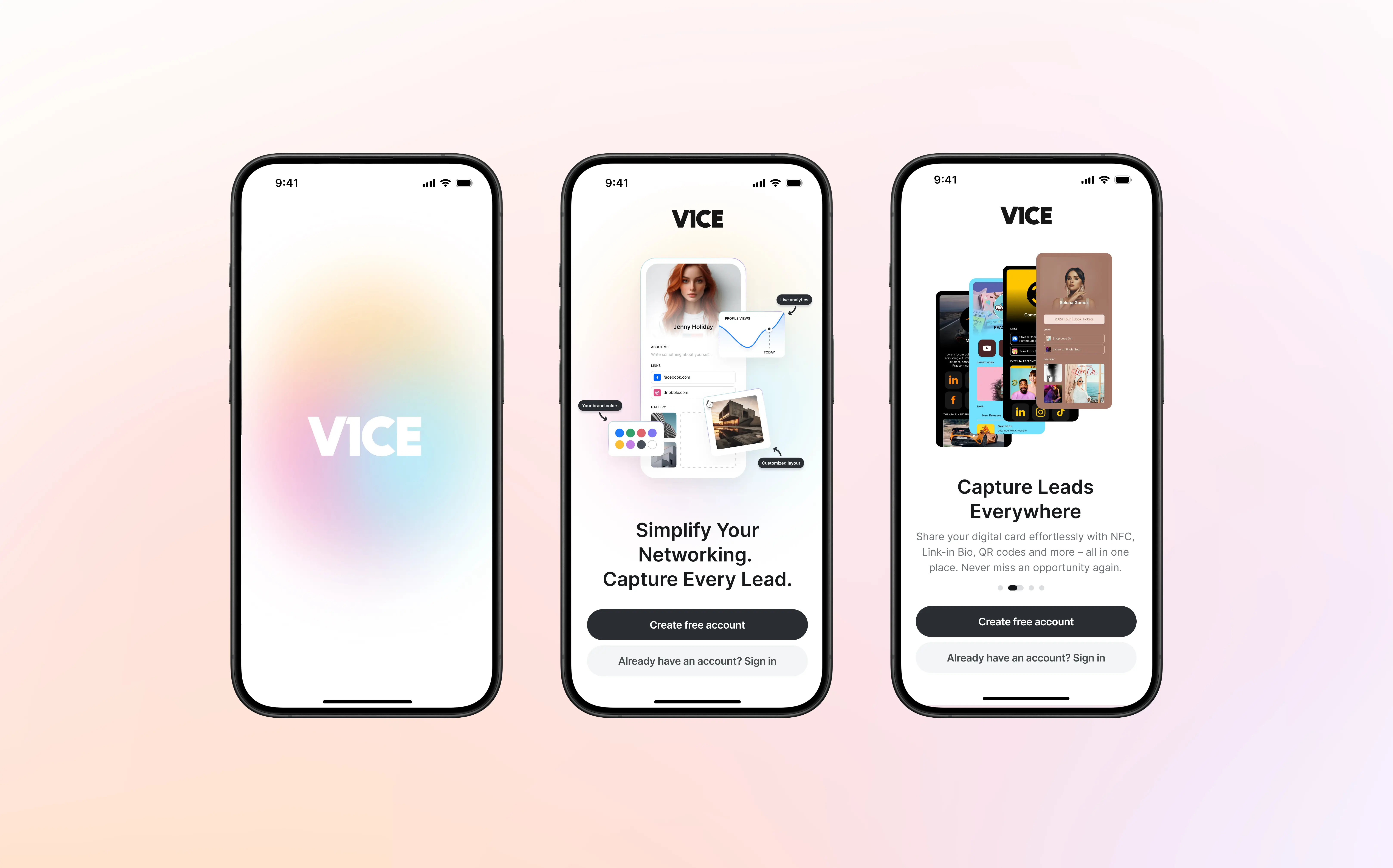 Onboarding screen for V1CE mobile app and saas design