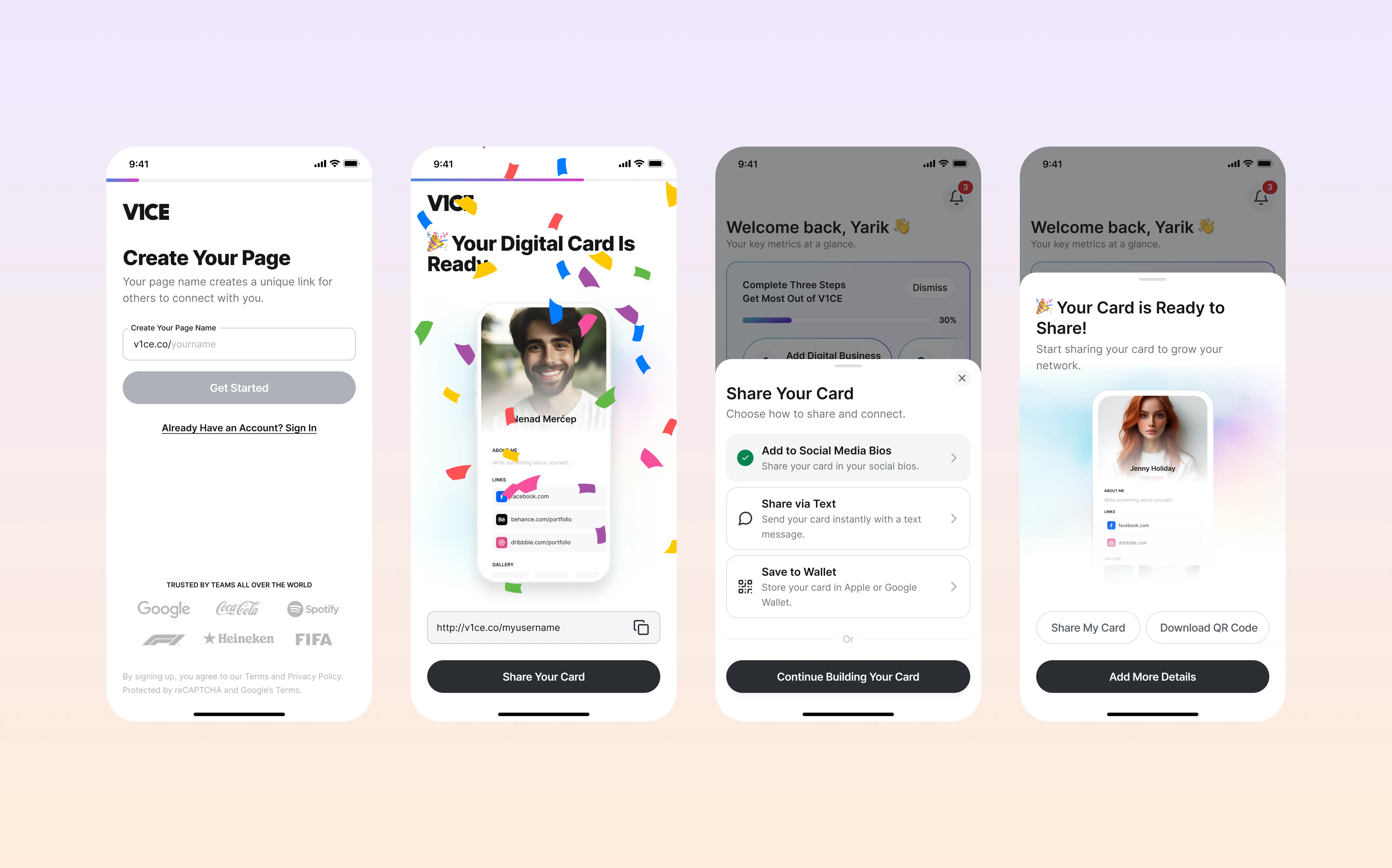 Profile is Ready screen for V1CE mobile app design