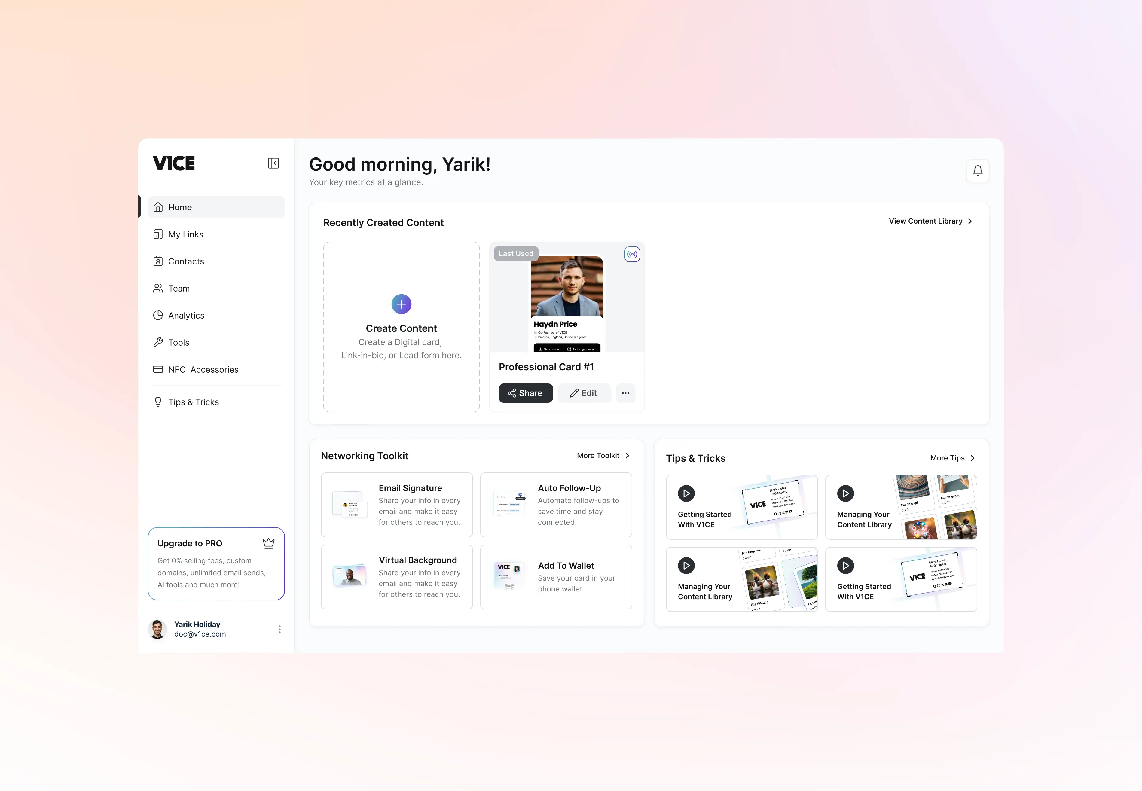 SaaS Dashboard design for v1ce mobile app and saas design