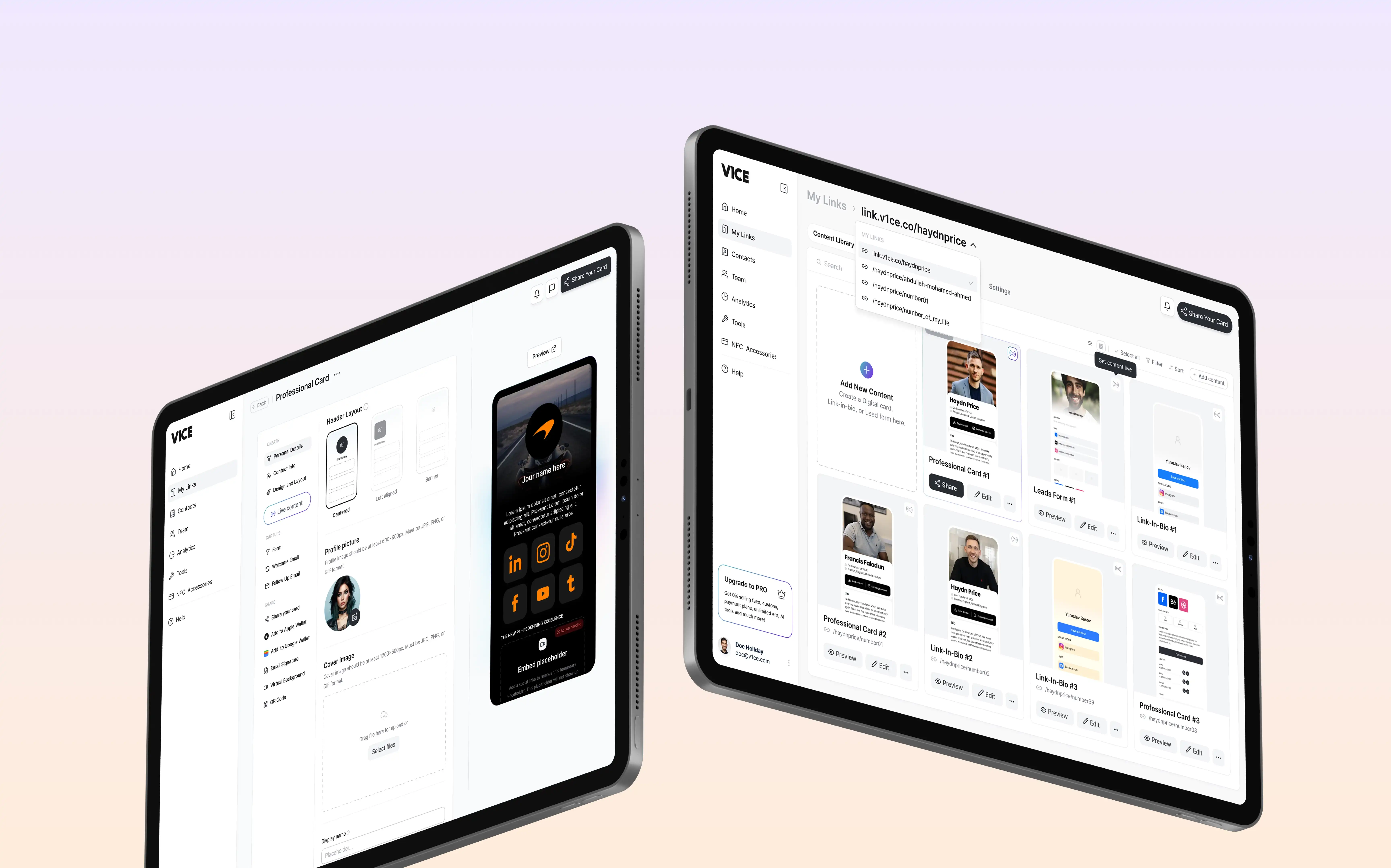 SaaS Dashboard design for v1ce ipad app