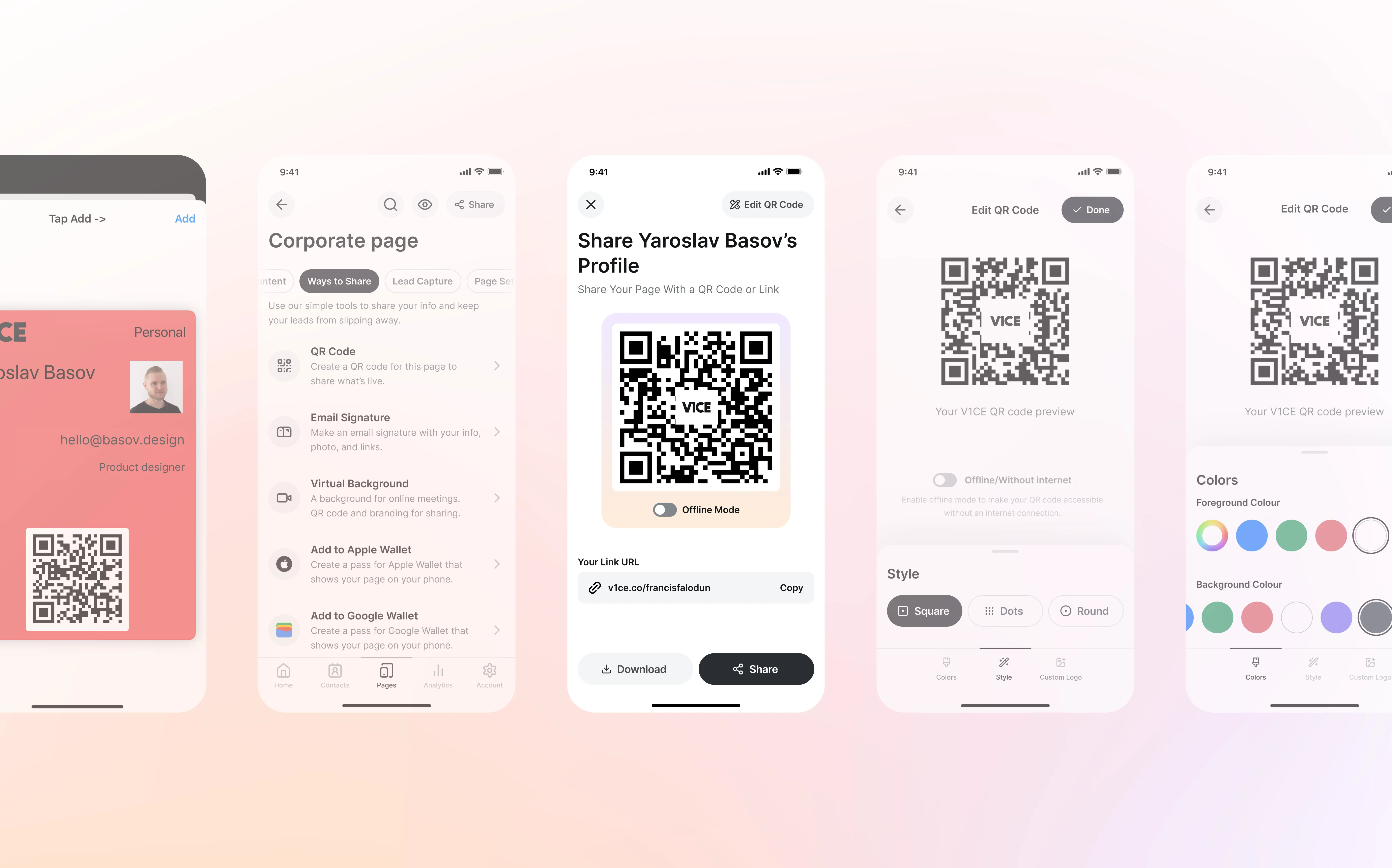 V1CE mobile app design Ways to Share