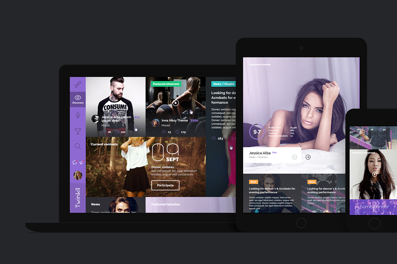 Twinkll all devices discovery social online casting audition service website by basov design