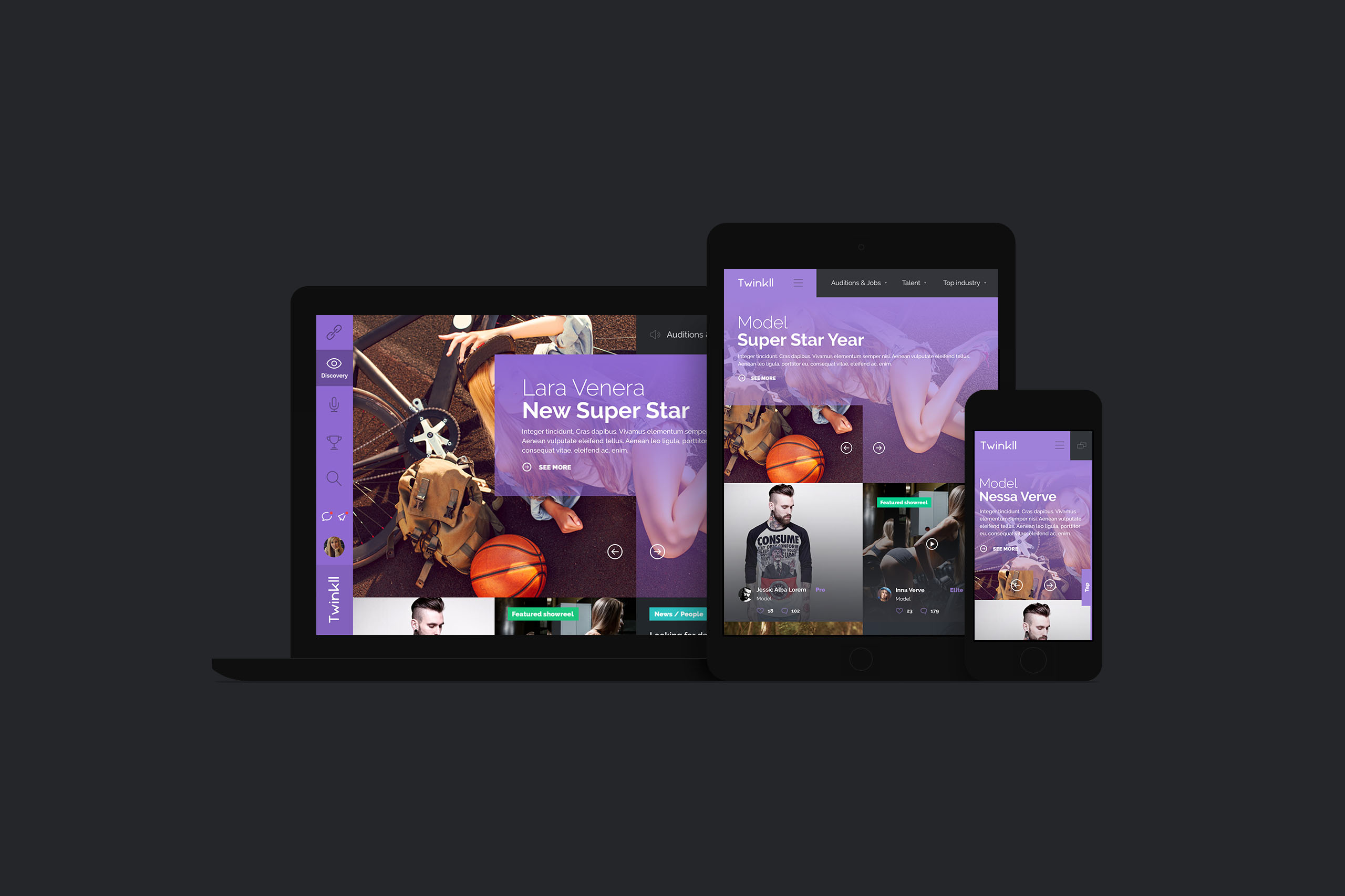 Twinkll all devices social online casting audition service website by basov design