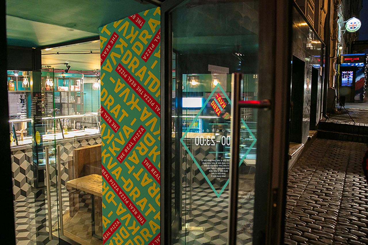 Kvadrat real rome pizza-bar interior and branding