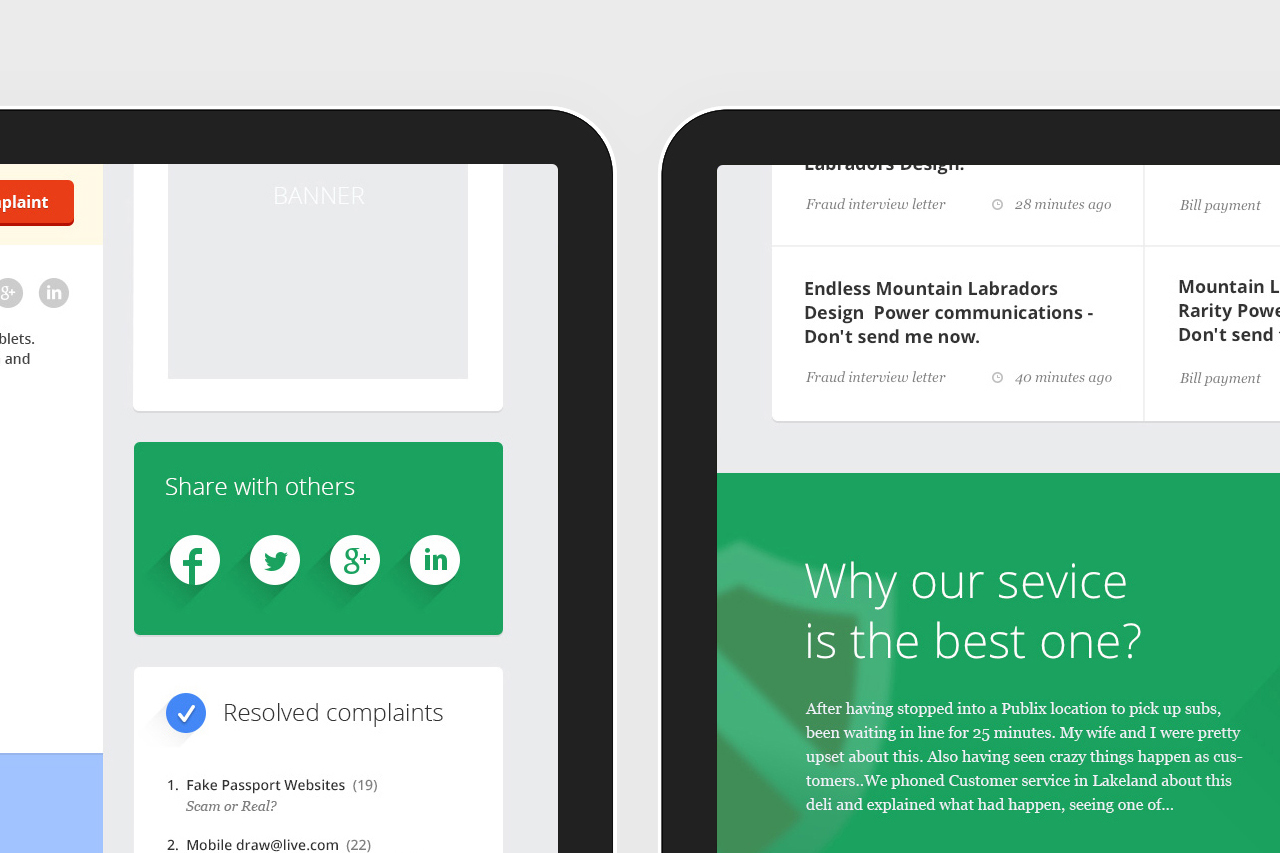 Some elements Complaintsboard website by basov design