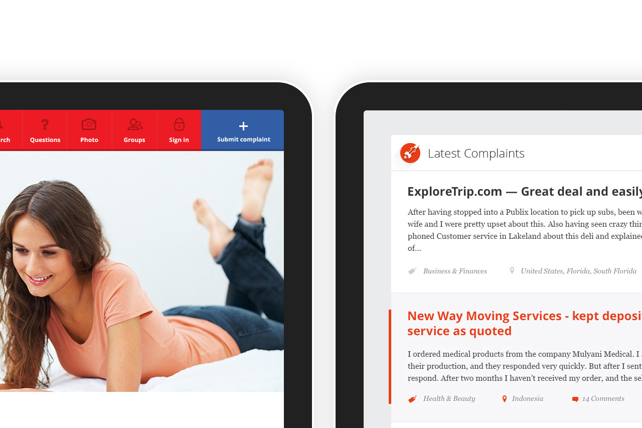 Complaintsboard website on laptop by basov design