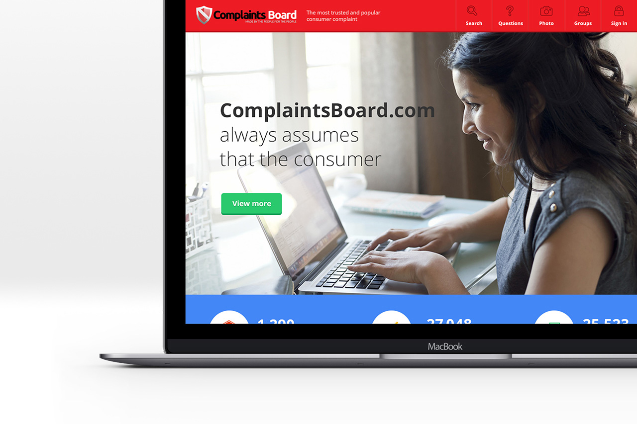 home page on laptop for Complaints Board the most trusted and popular consumer complaints website