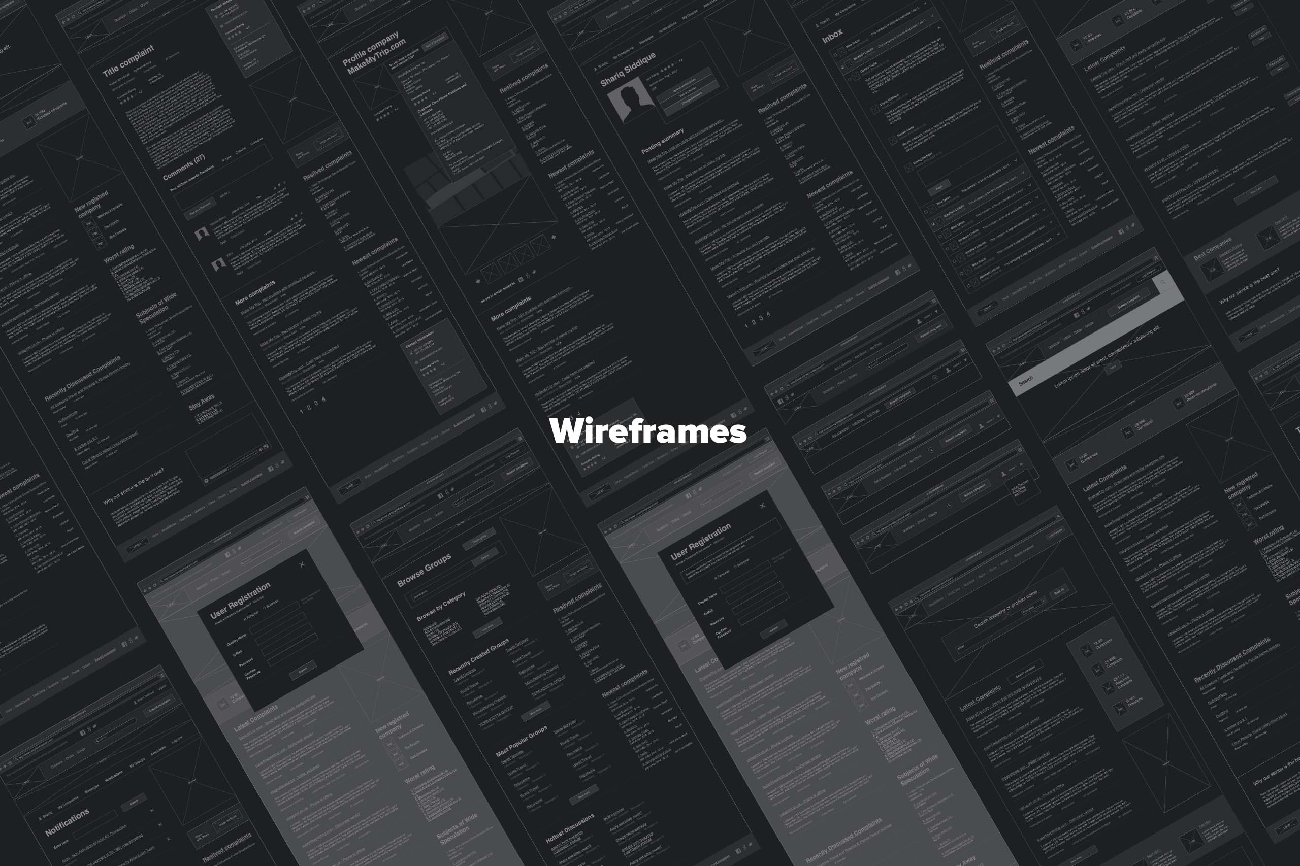 wireframes for Complaint board website