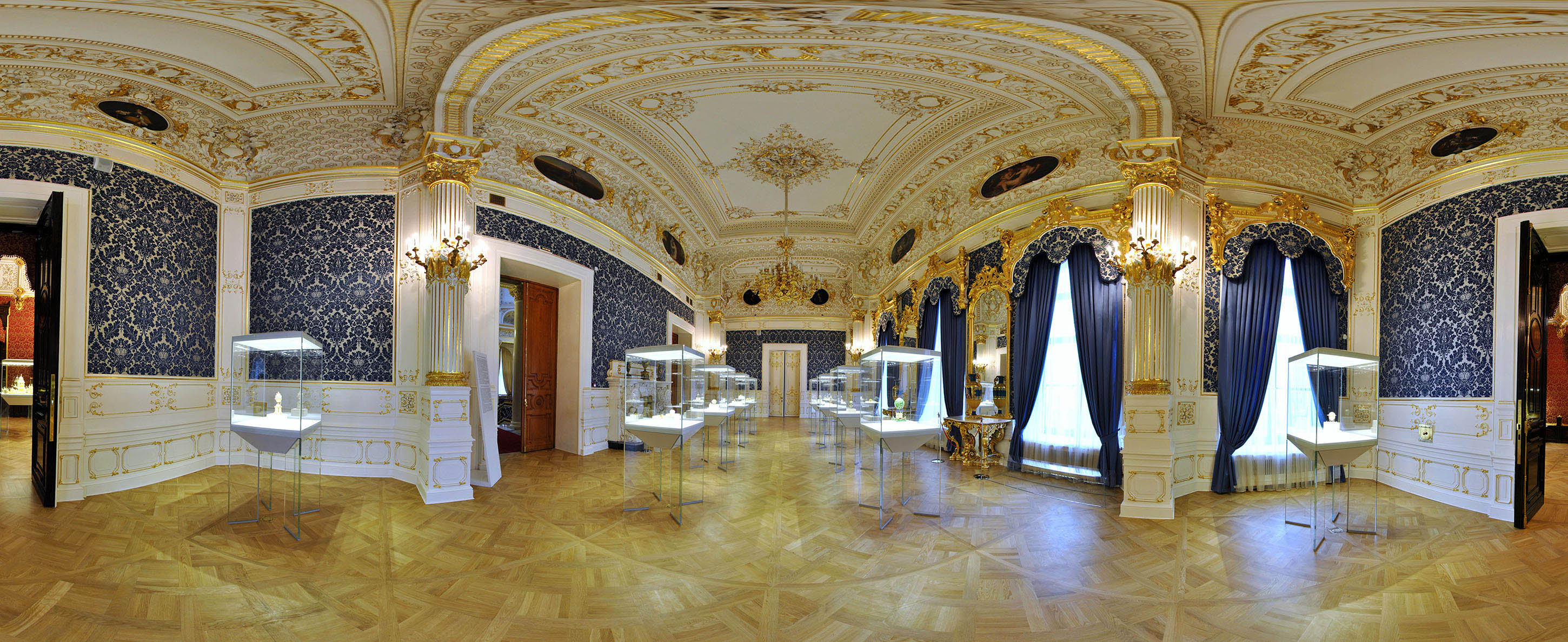 Elegant museum interior with display cases