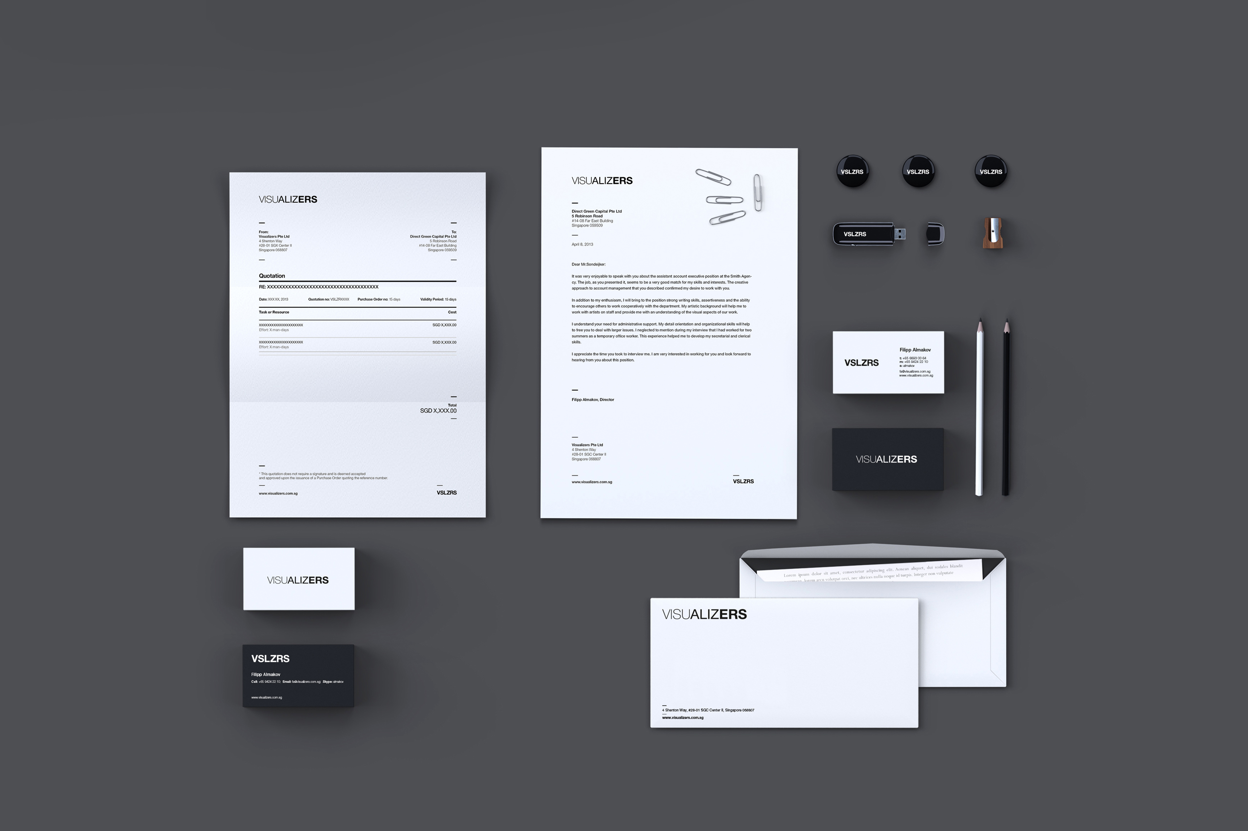 papers, invoice design and cover letter branding for design agency in Singapore by basov design
