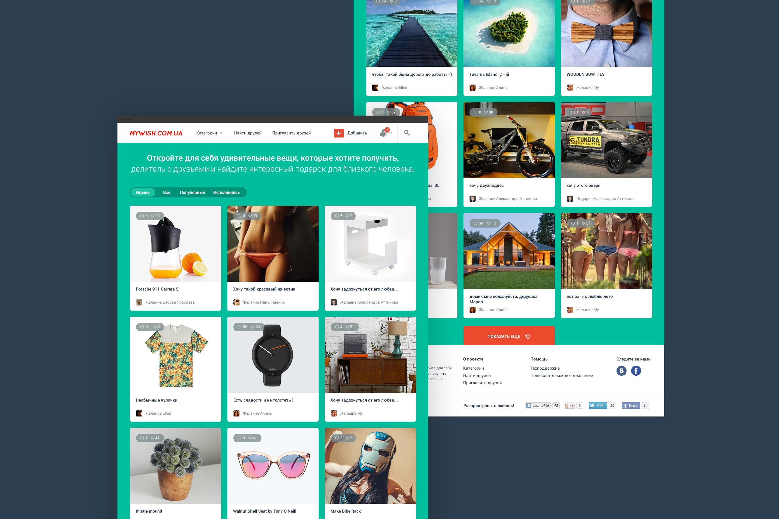 dashboard page with wishes Mywish website Social Platform