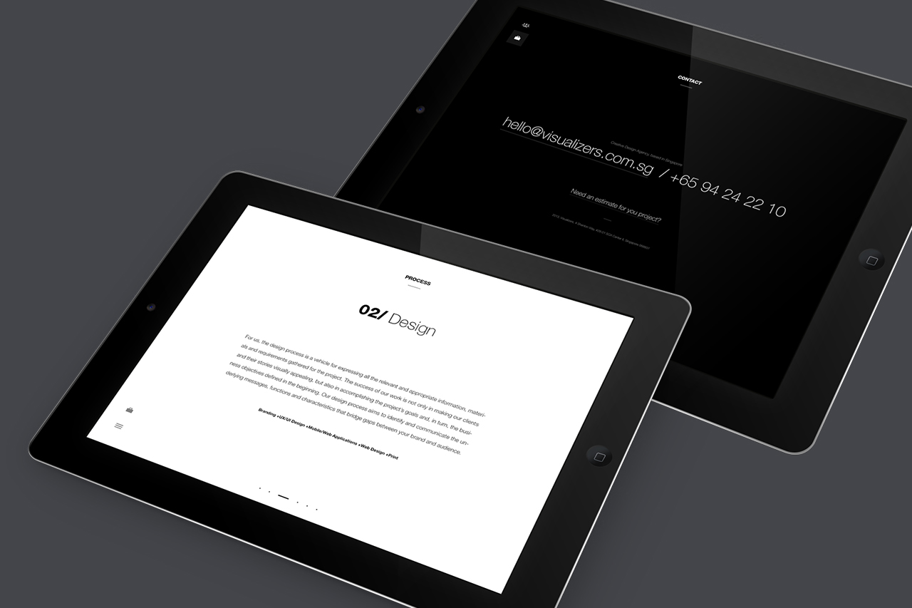 Service page on tablet website for Visualizers Multi-disciplinary design agency