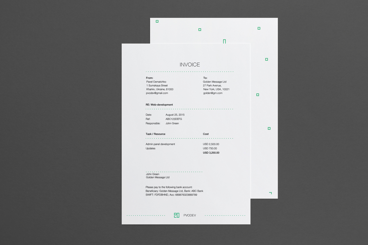 Invoice design Personal Brand Identity for Web Developer: PWODEV