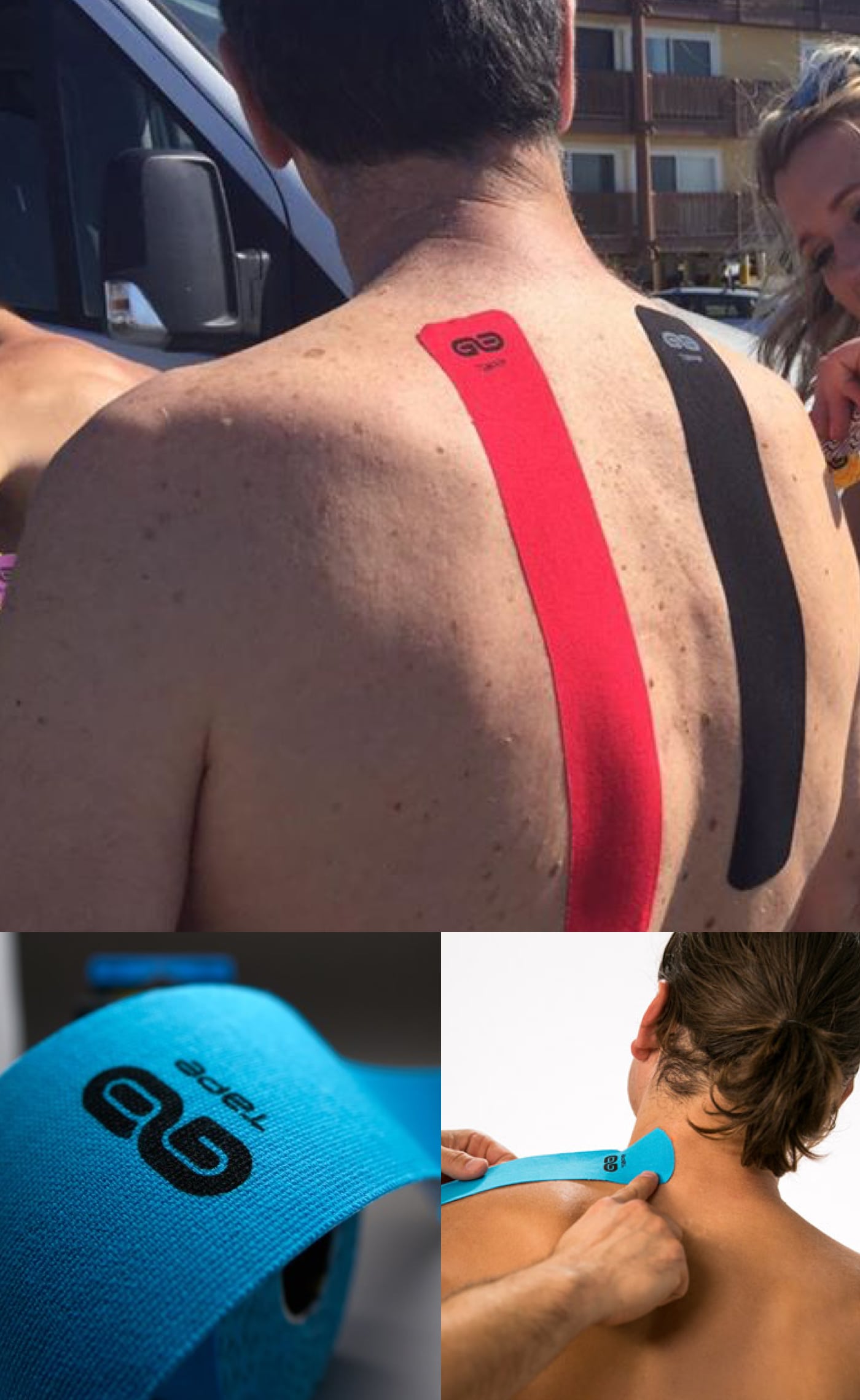 Person with kinesiology tape on back