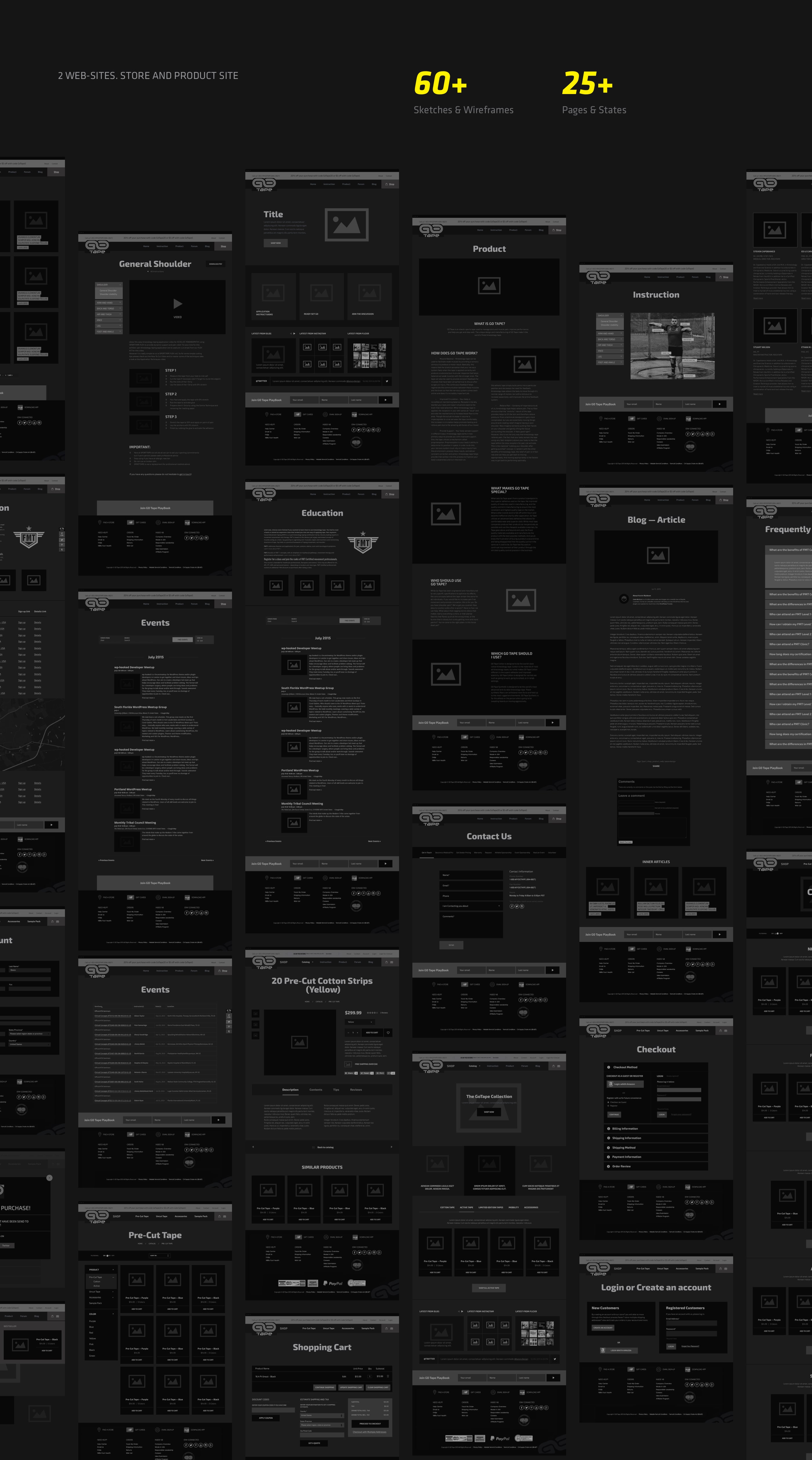 Dark-themed website wireframe collection