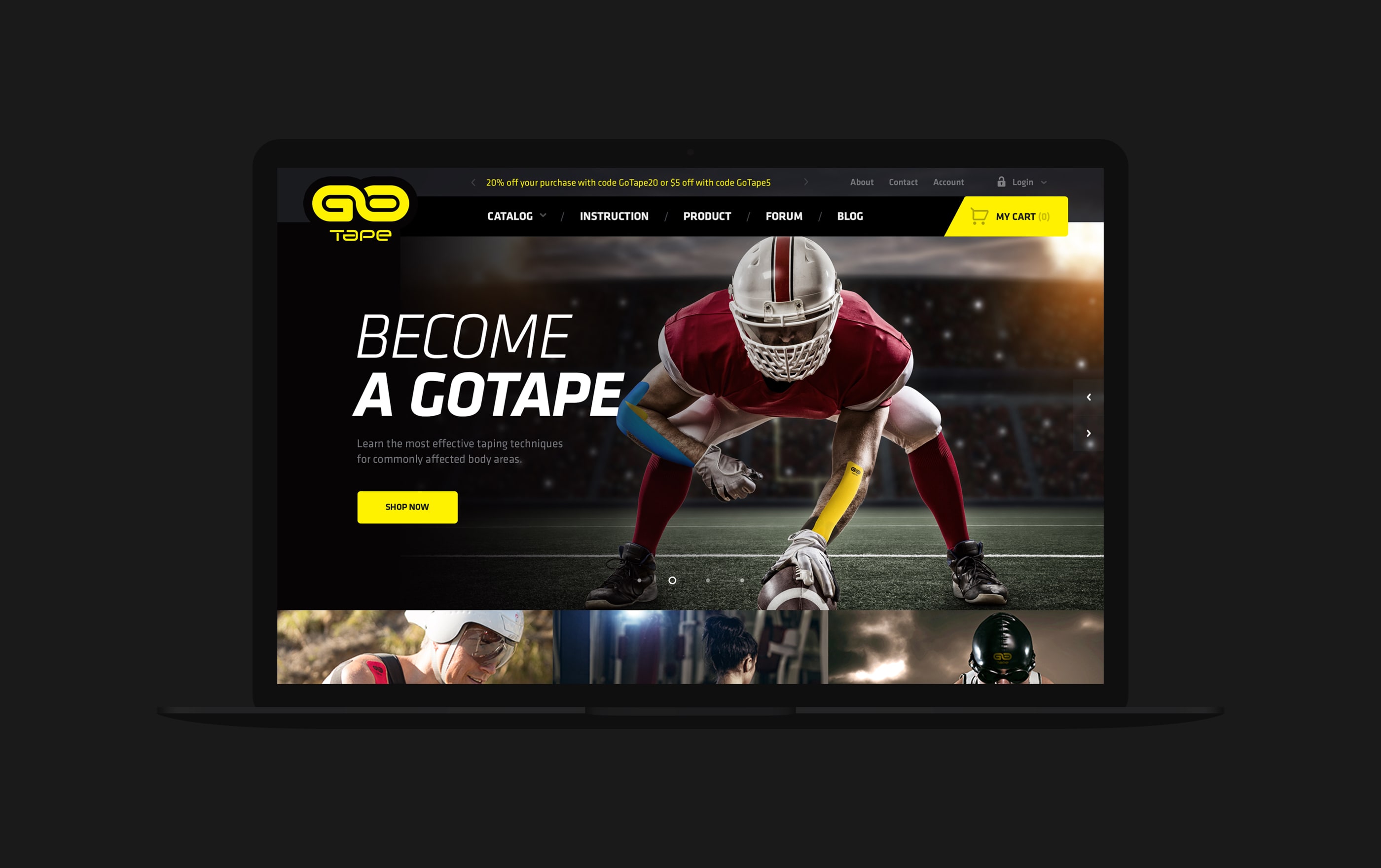gotape website design Home page laptop