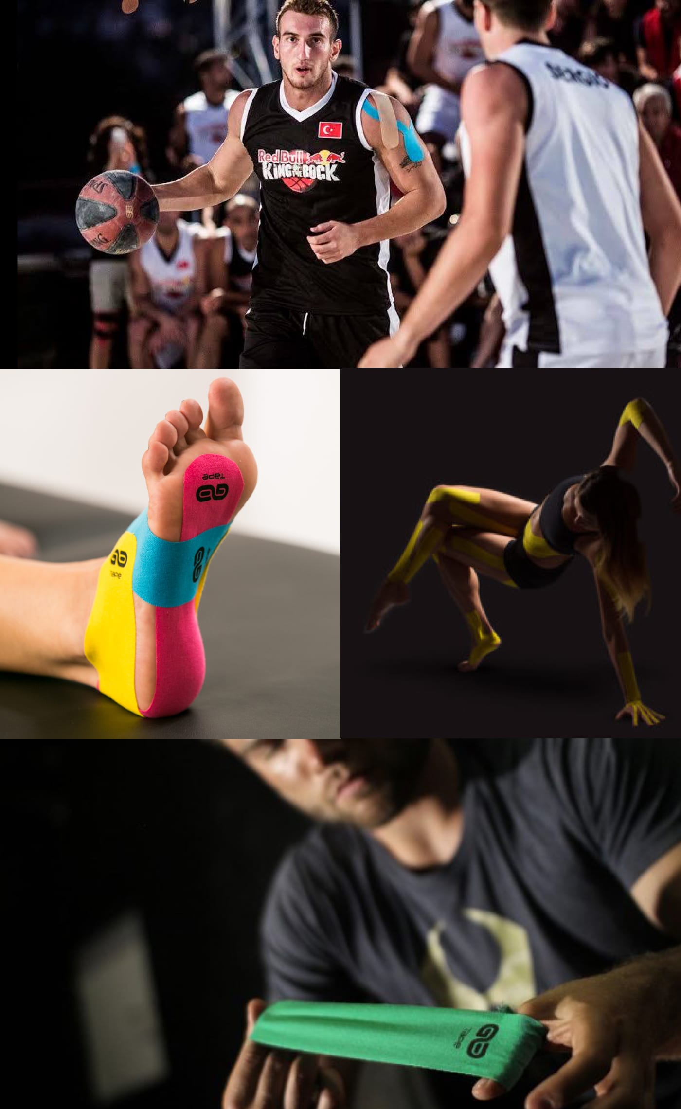 Athletes using kinesiology tape techniques.