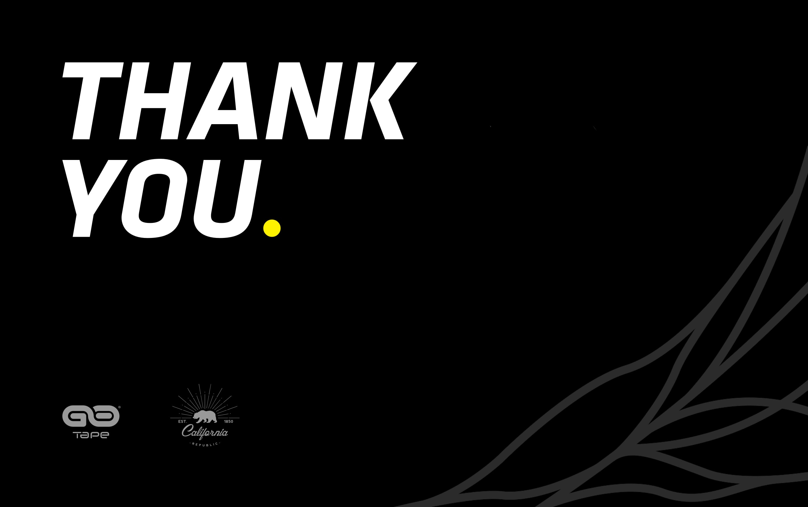 Bold thank you on black background.