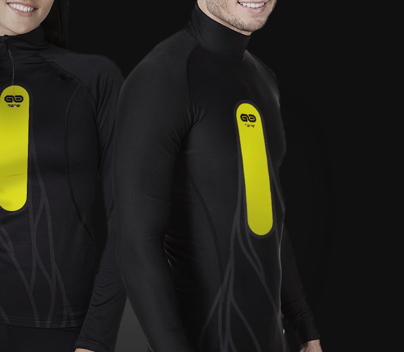 Two people wearing black athletic apparel.