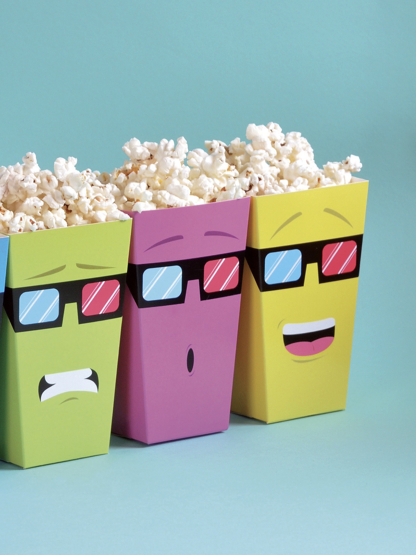 Colorful popcorn boxes with faces