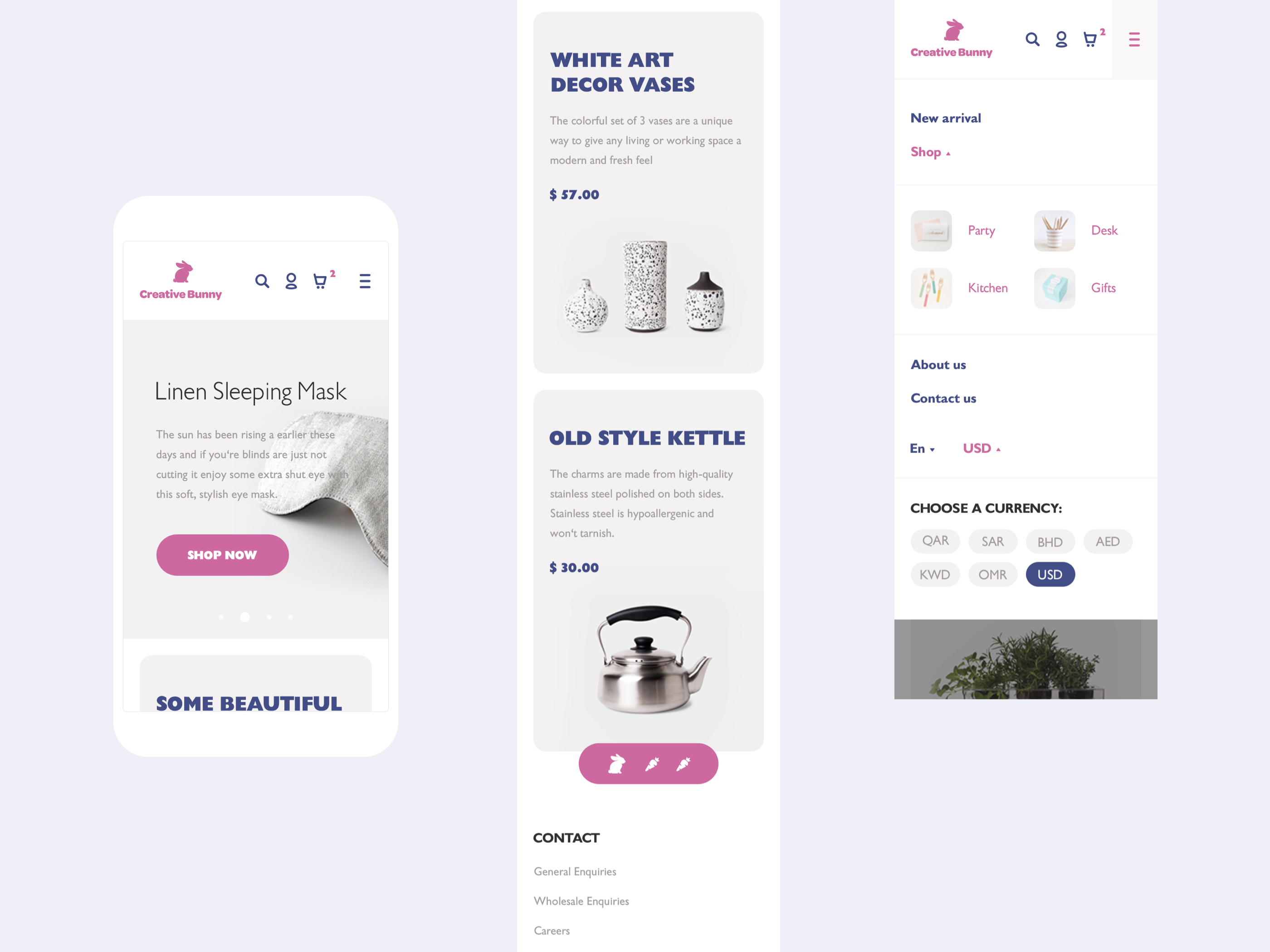 Mobile website design for Creative Bunny