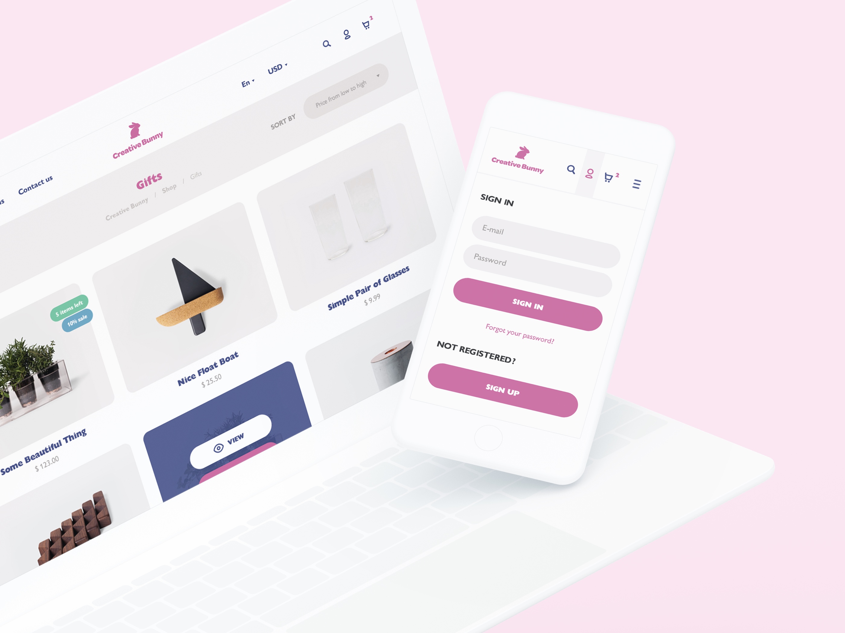 Creative Bunny Gifts E-commerce website on laptop and mobile