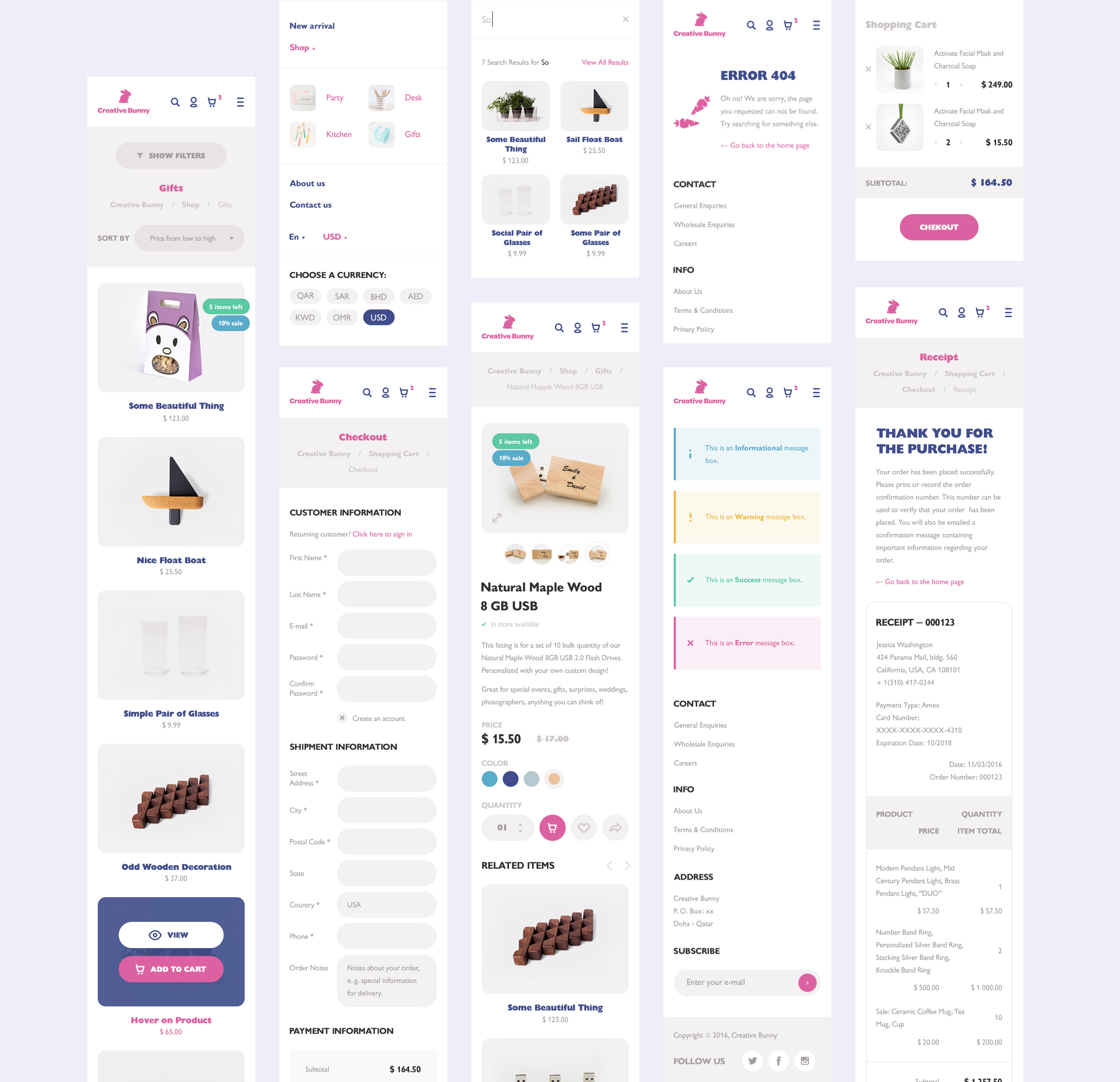 E-commerce mobile website interface with products