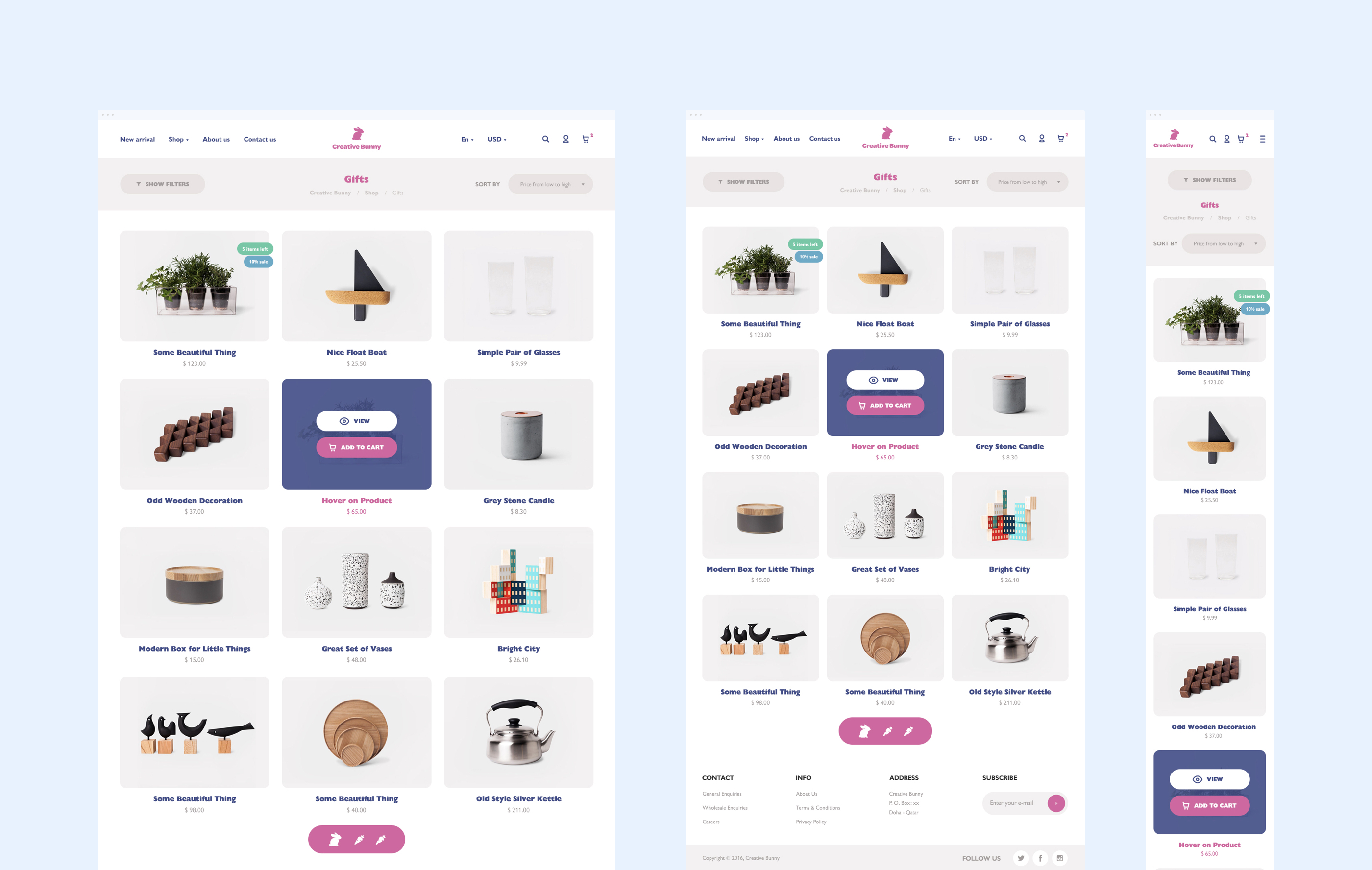 Modern e-commerce website layout design