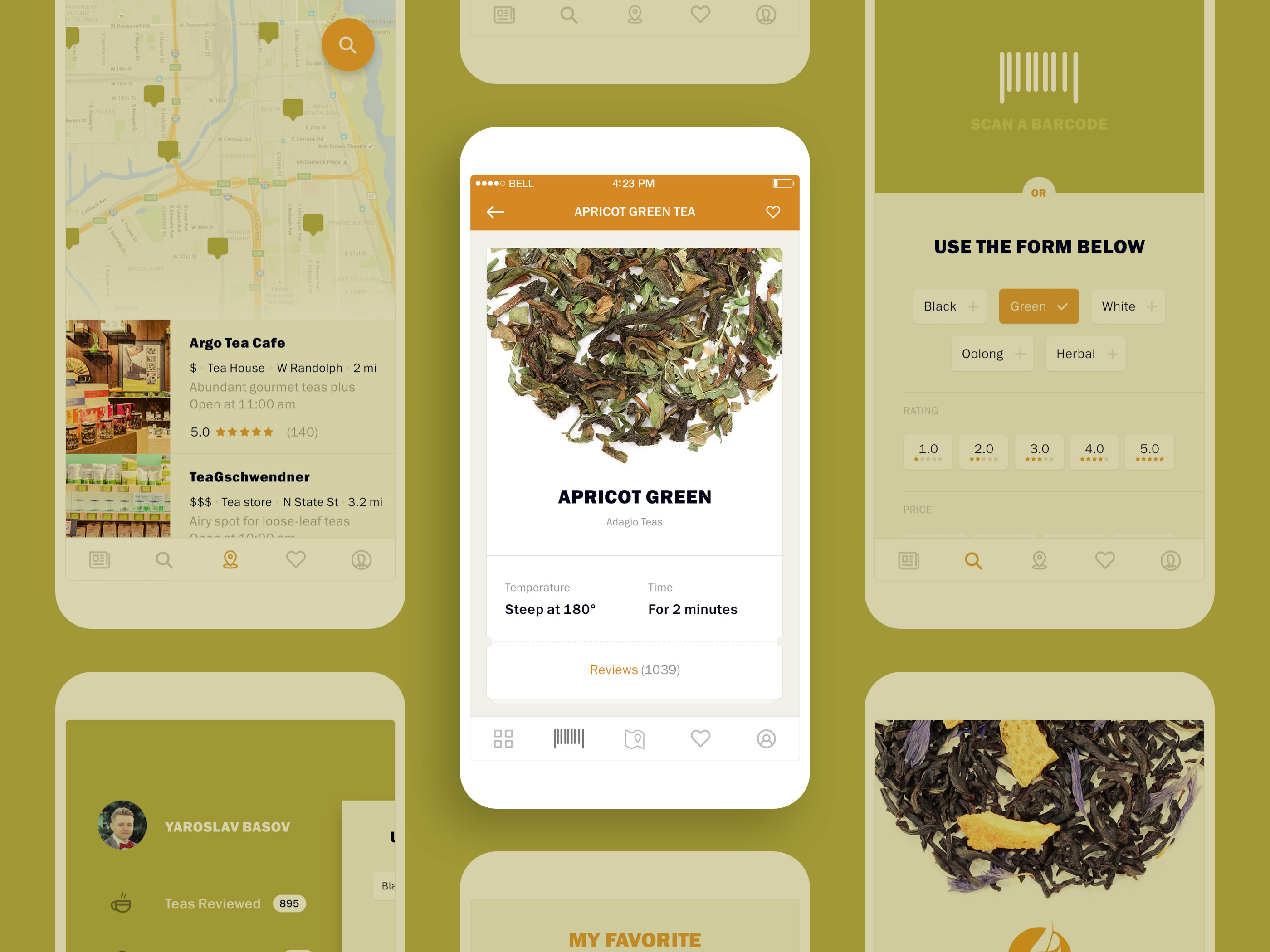 Tea app interface with tea details