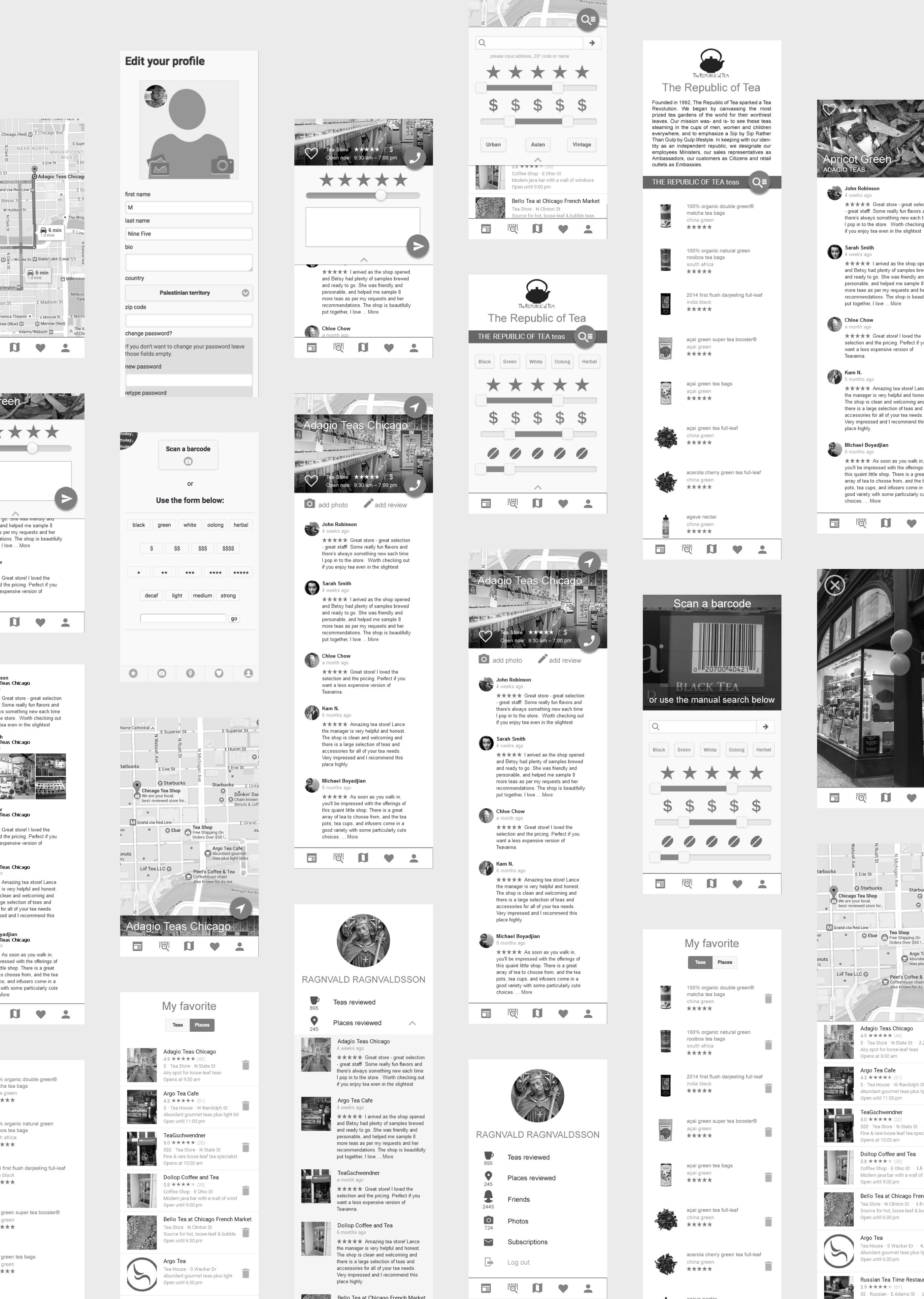 Mobile app interface design mockups, UX design 