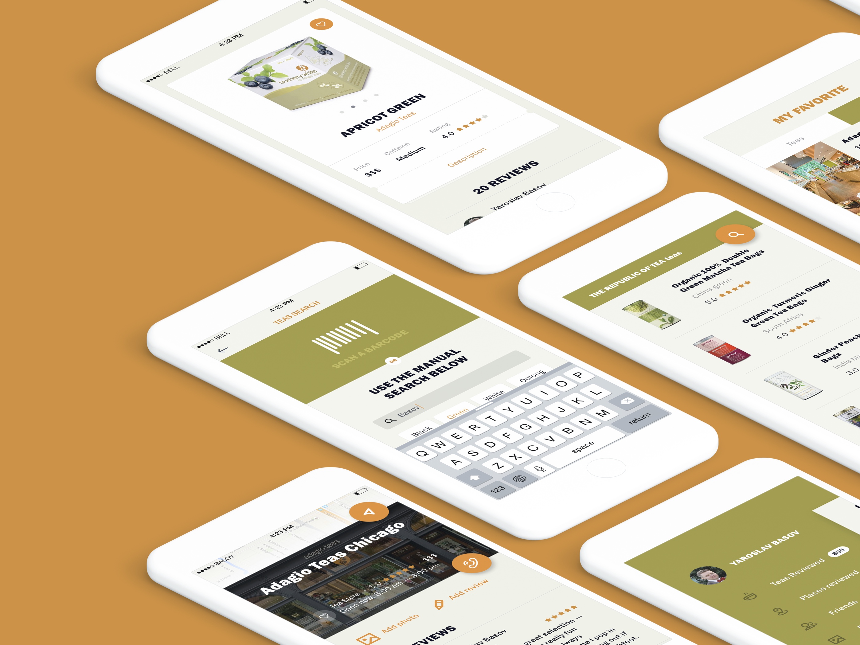 Mobile app showcasing tea selections.