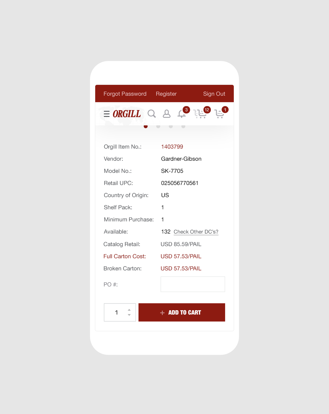 Mobile shopping interface for product