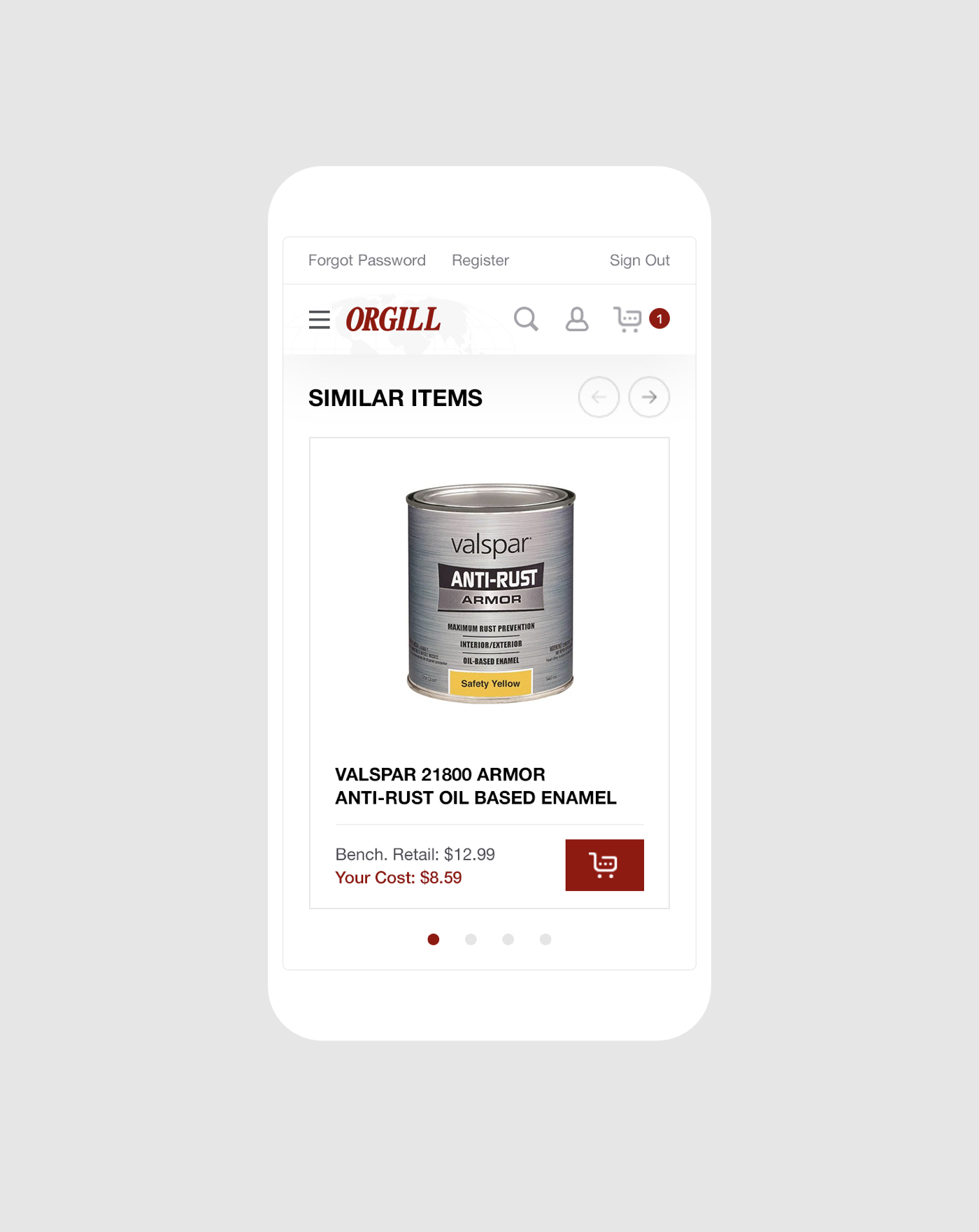 Mobile view of paint product listing