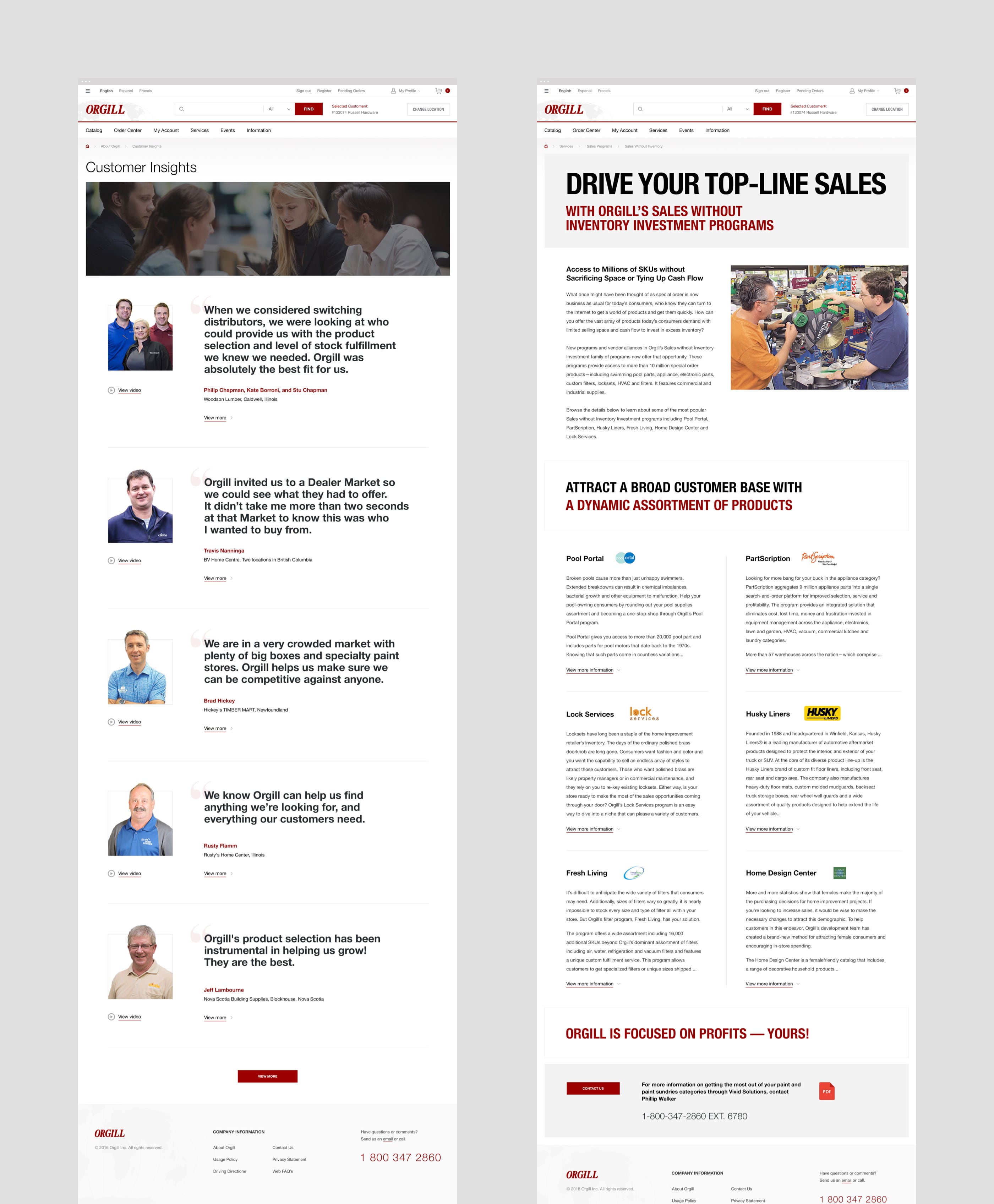 Website layout showcasing customer insights.