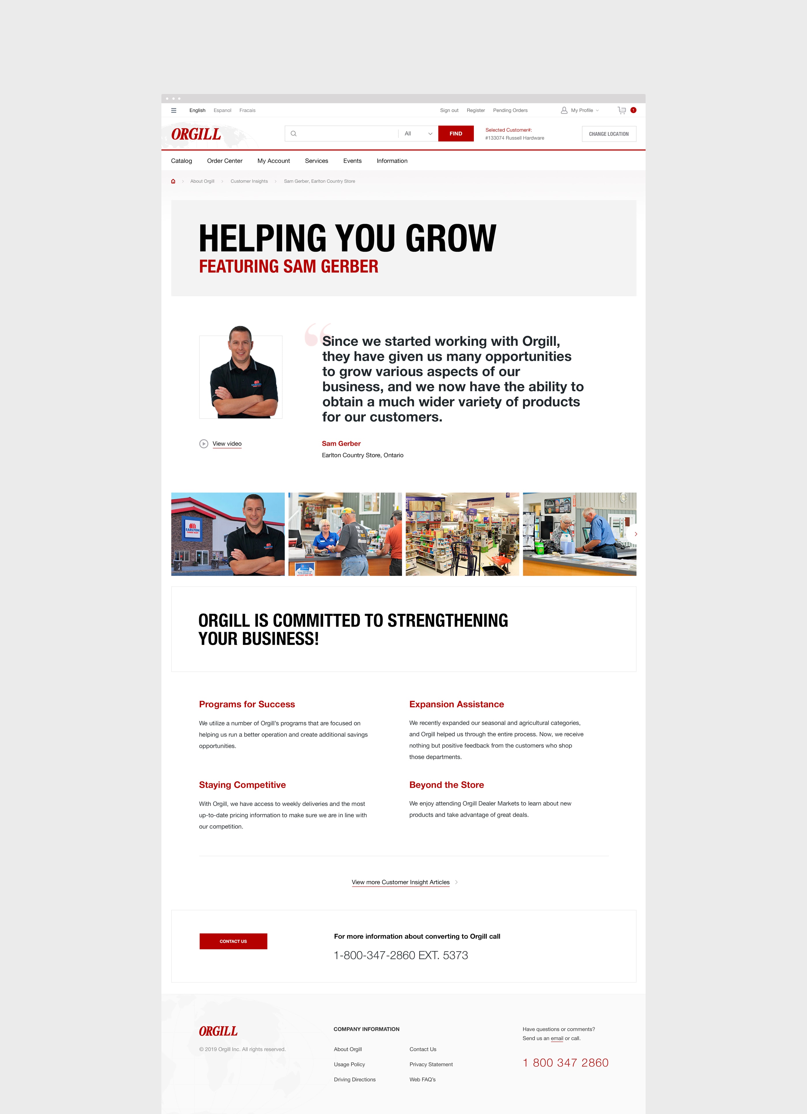 Website promoting Orgill's services and support.