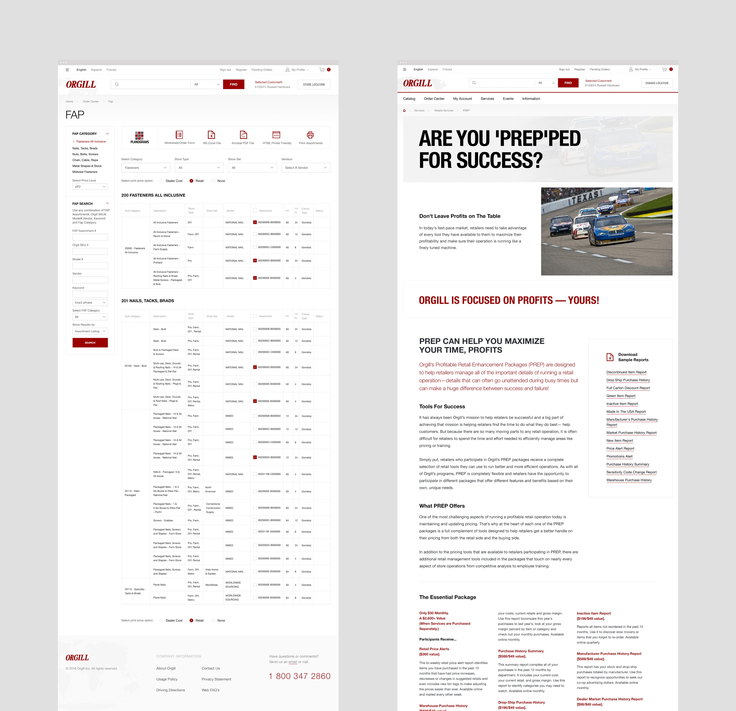 Website layout with sales information and tips.