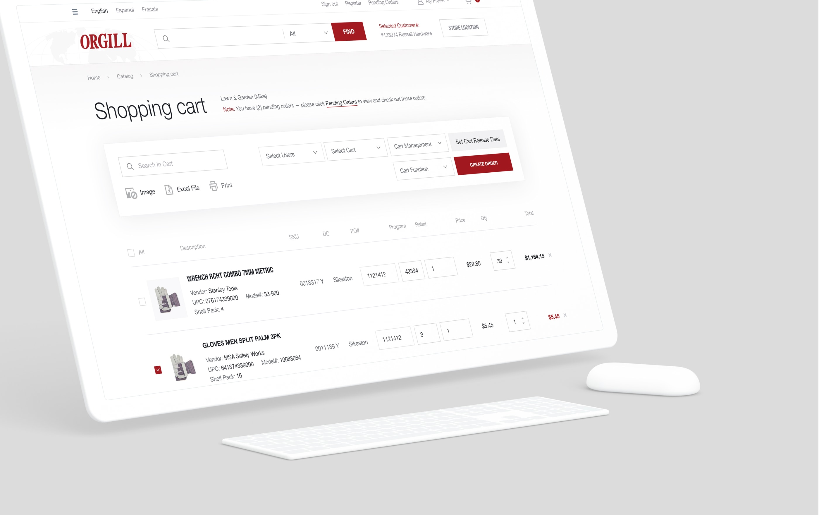 Online shopping cart interface displayed