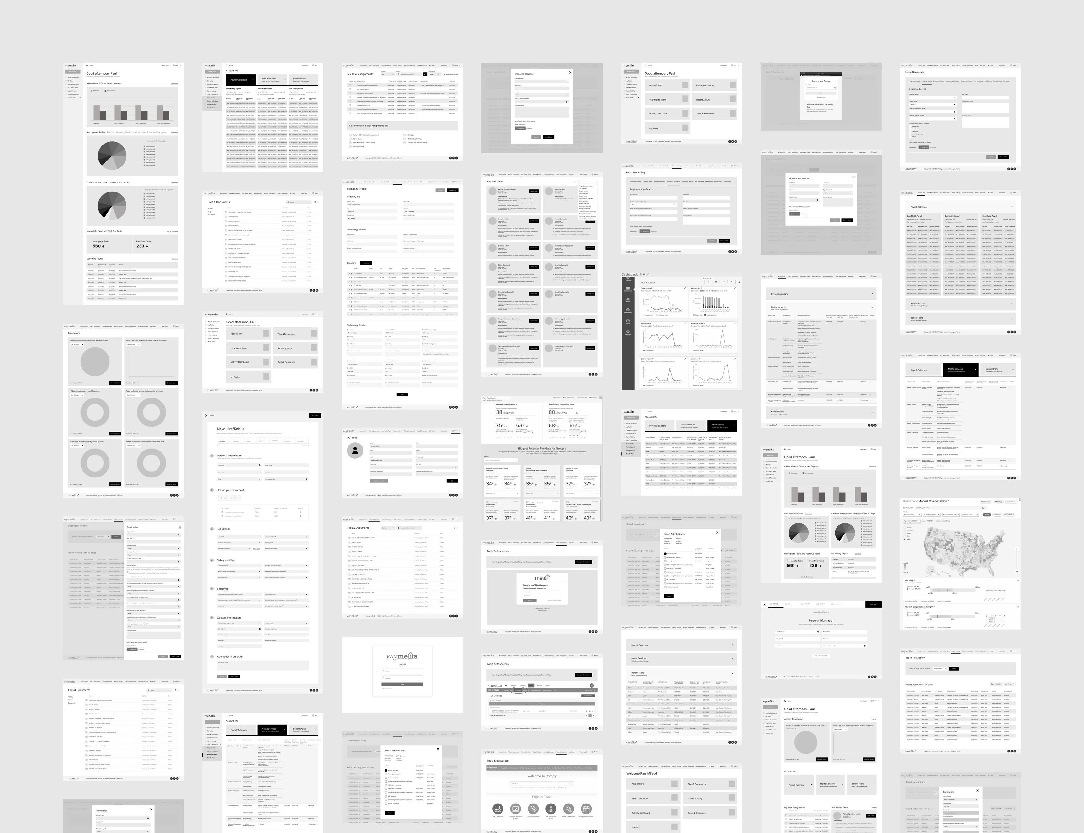 Collection of wireframe dashboard designs.