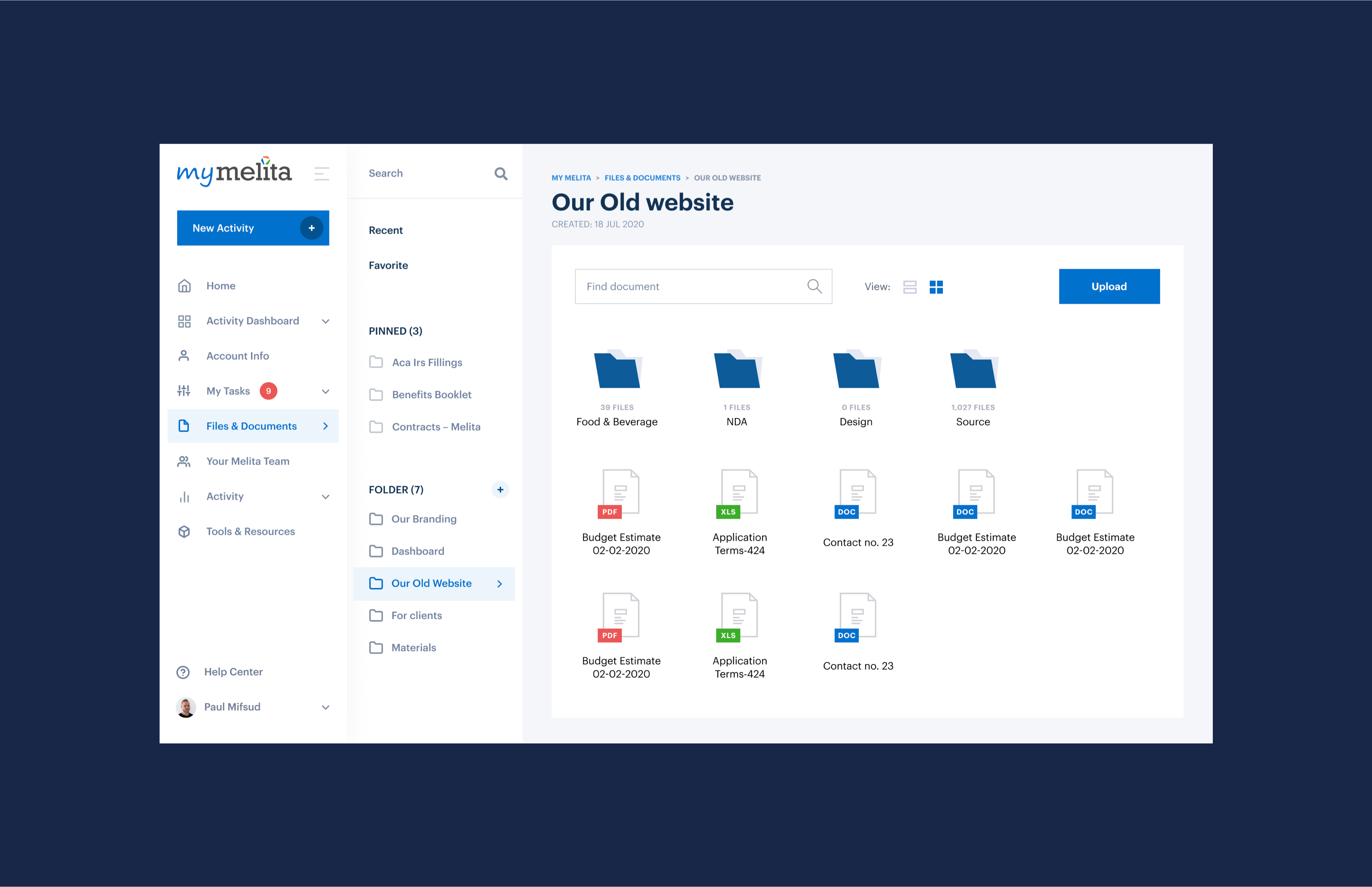 Document management interface with uploads
