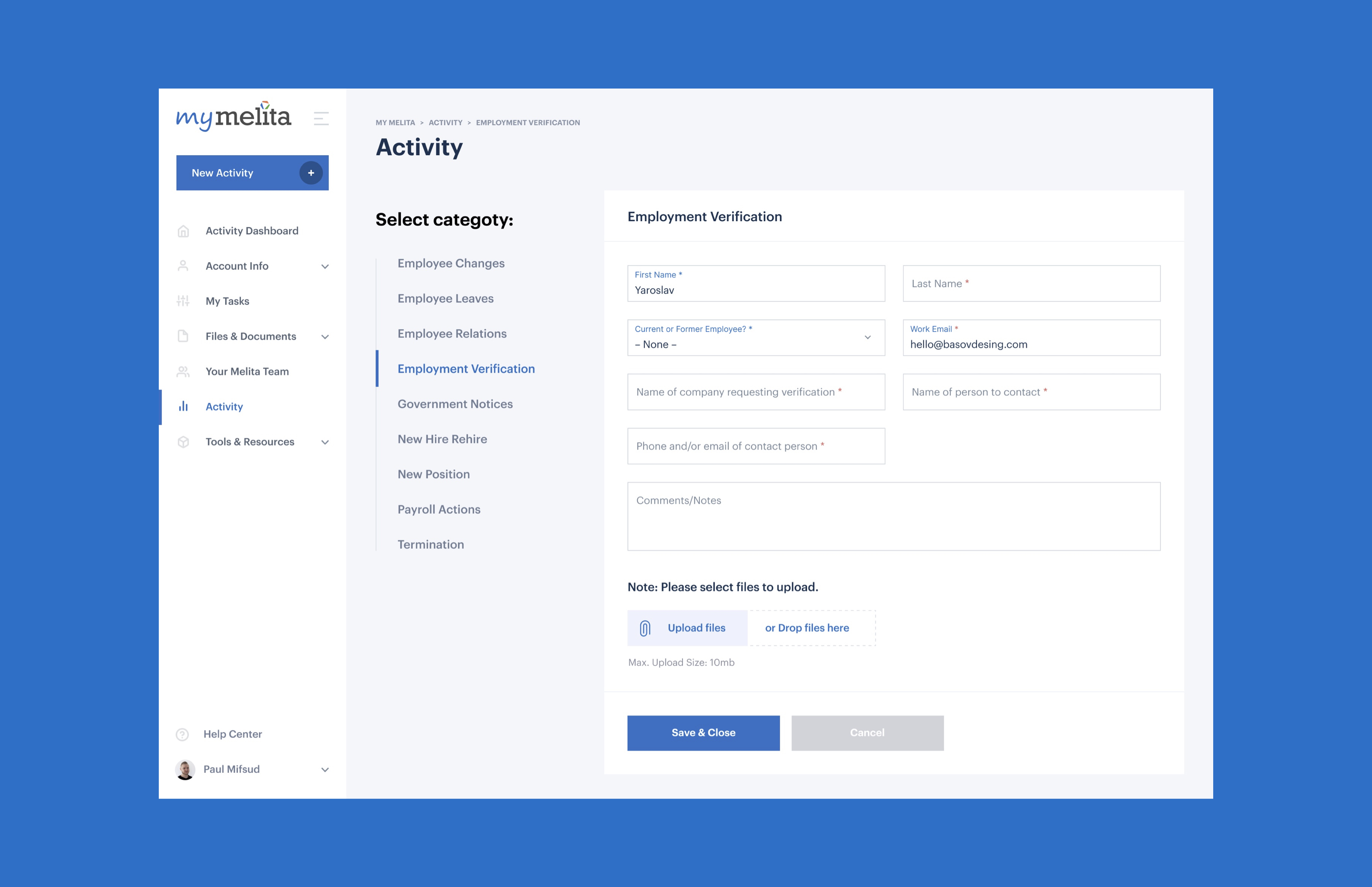 HR activity management interface design