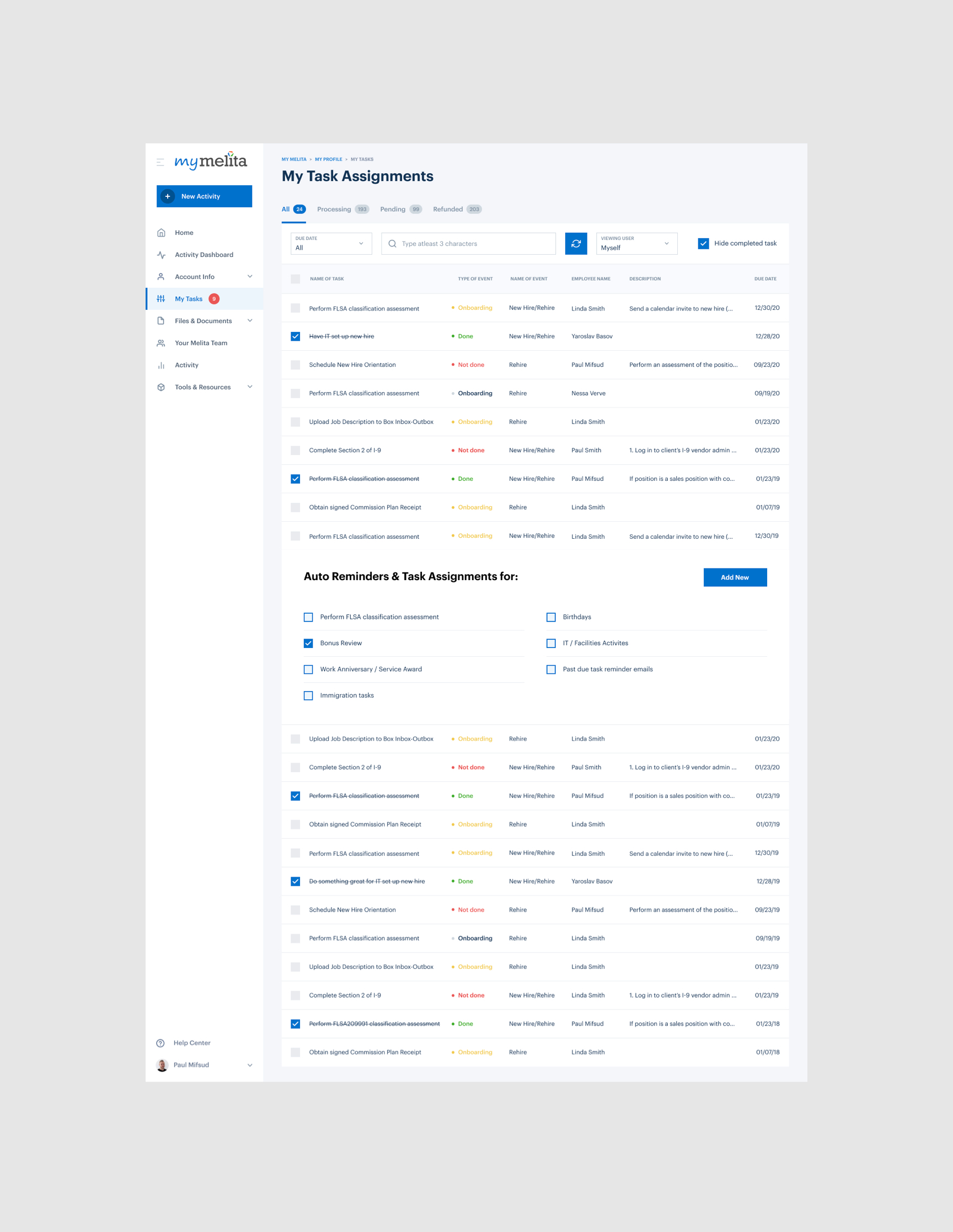 Task management dashboard with assignments overview