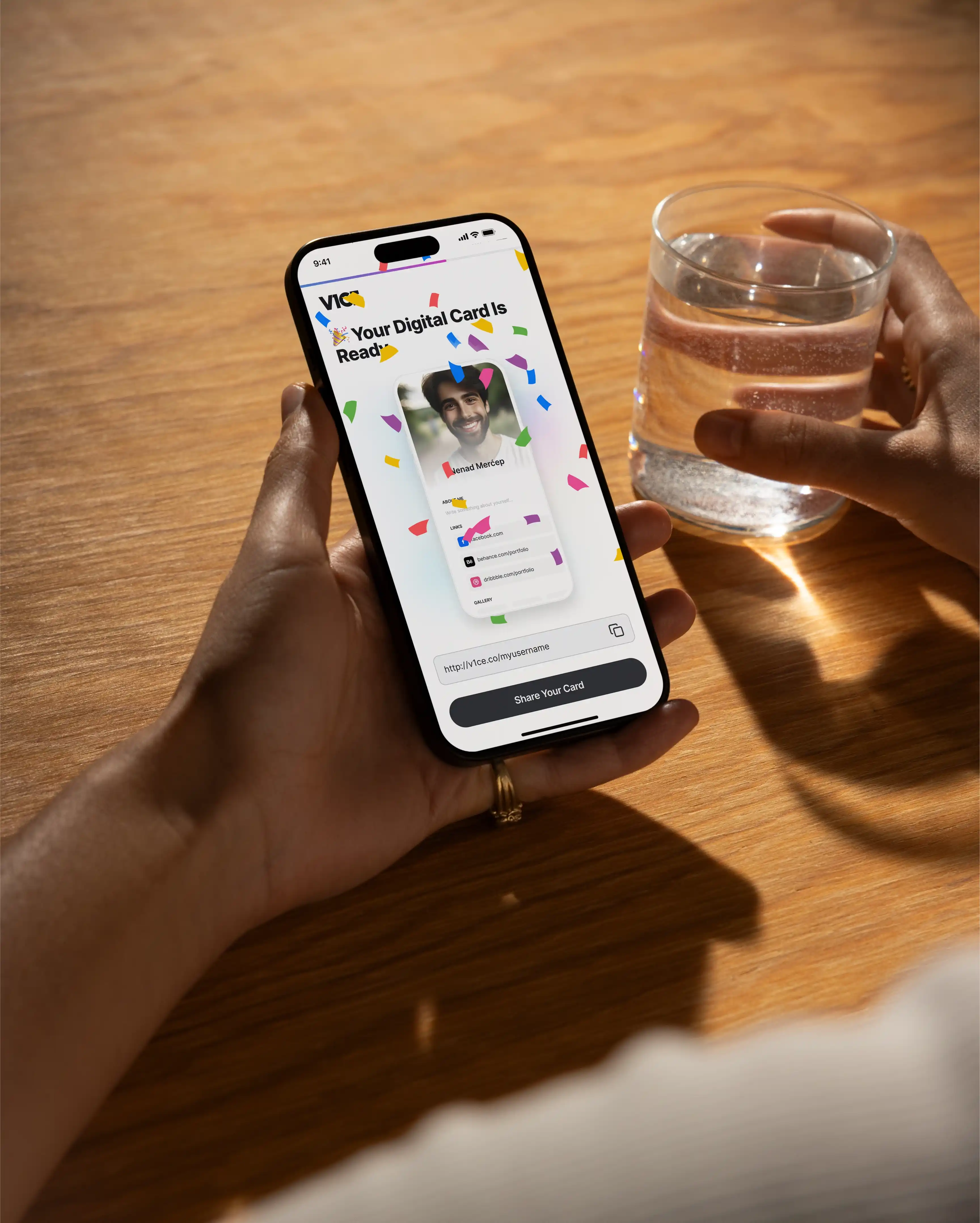 Design of mobile onboarding on a mobile phone in a woman's hands _ V1CE Client Conversion Platform