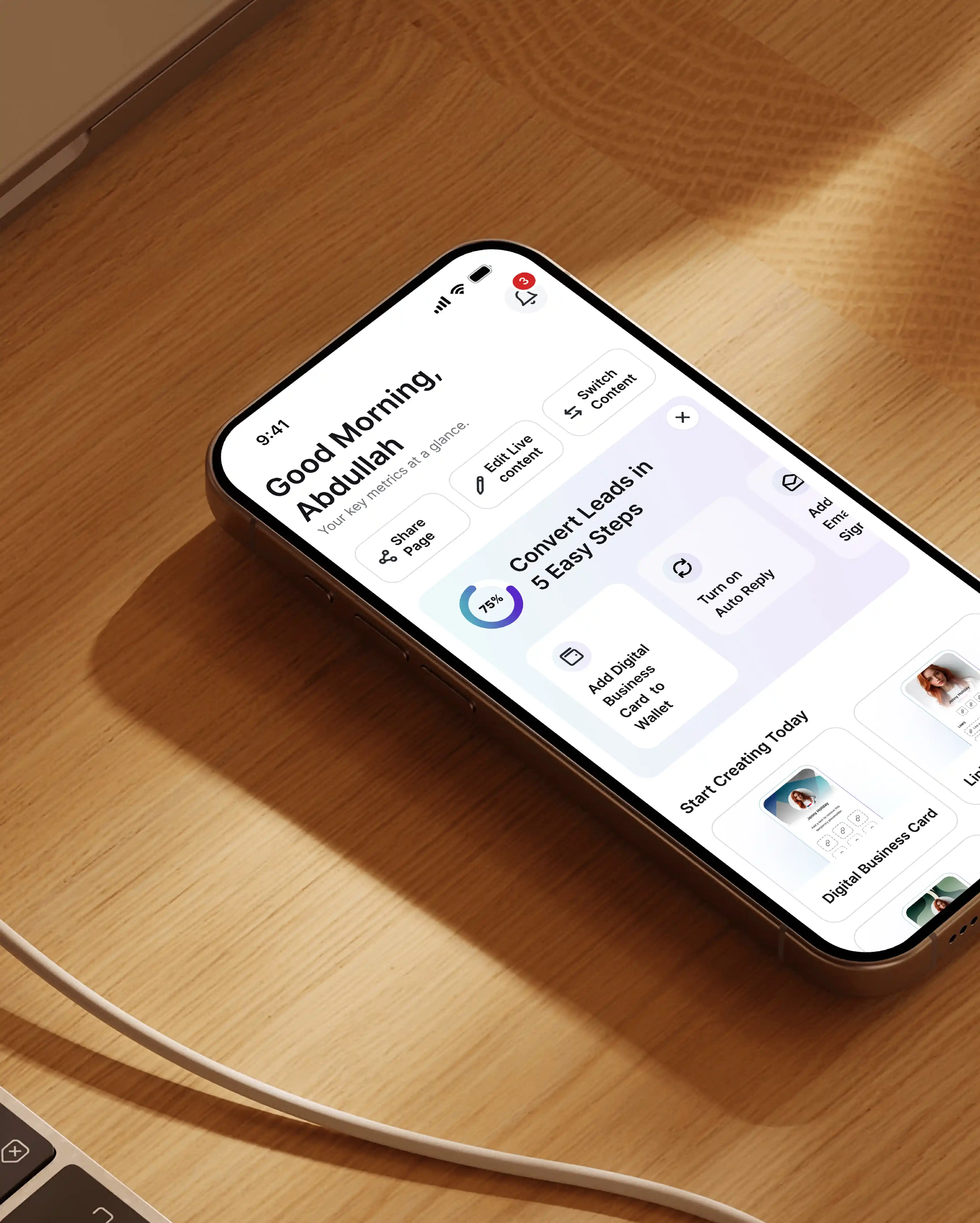 Mobile dashboard design on a mobile phone _ V1CE Digital Business Cards