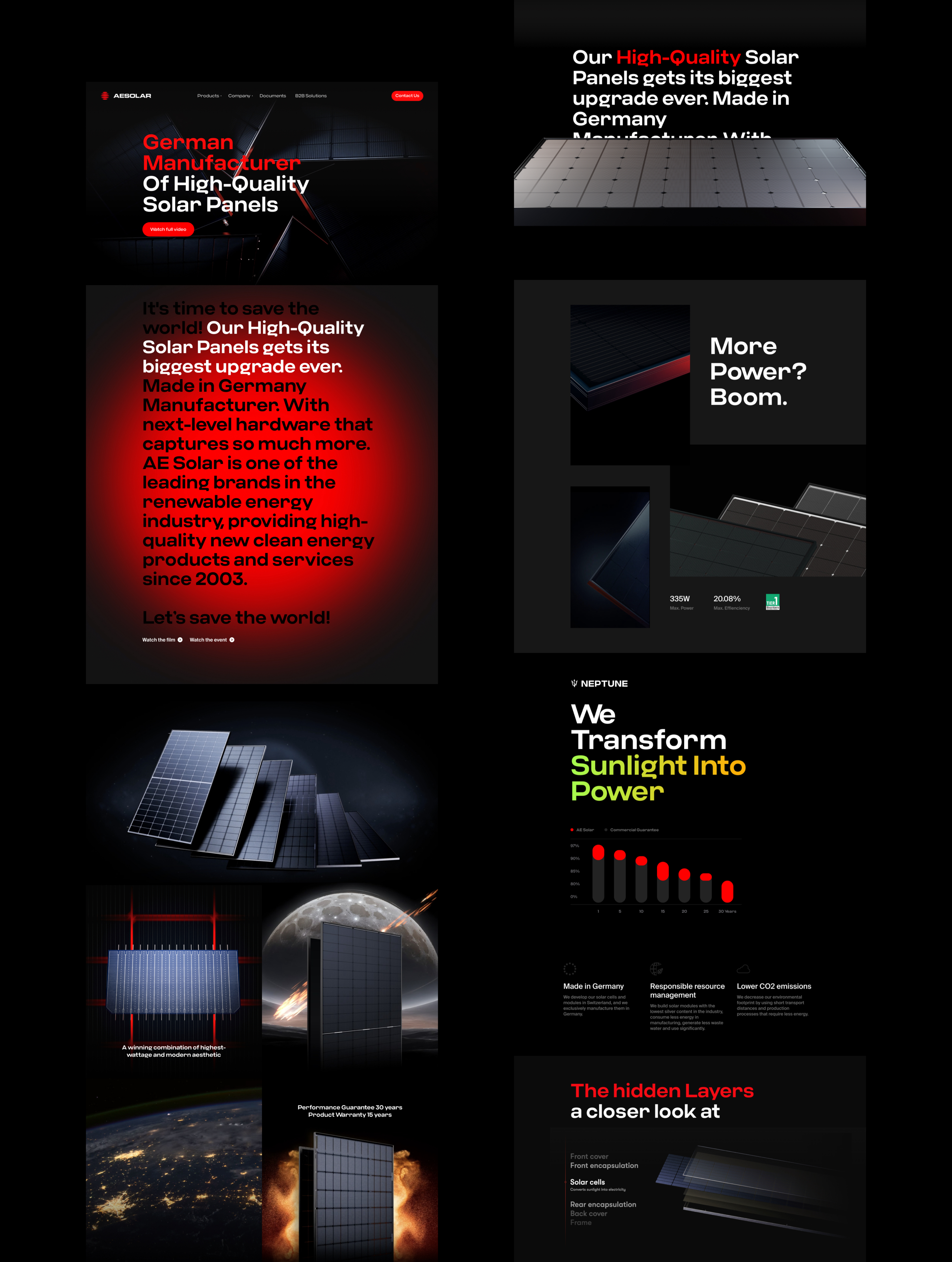 Home page, landing page design for AE Solar Renewable energy company website