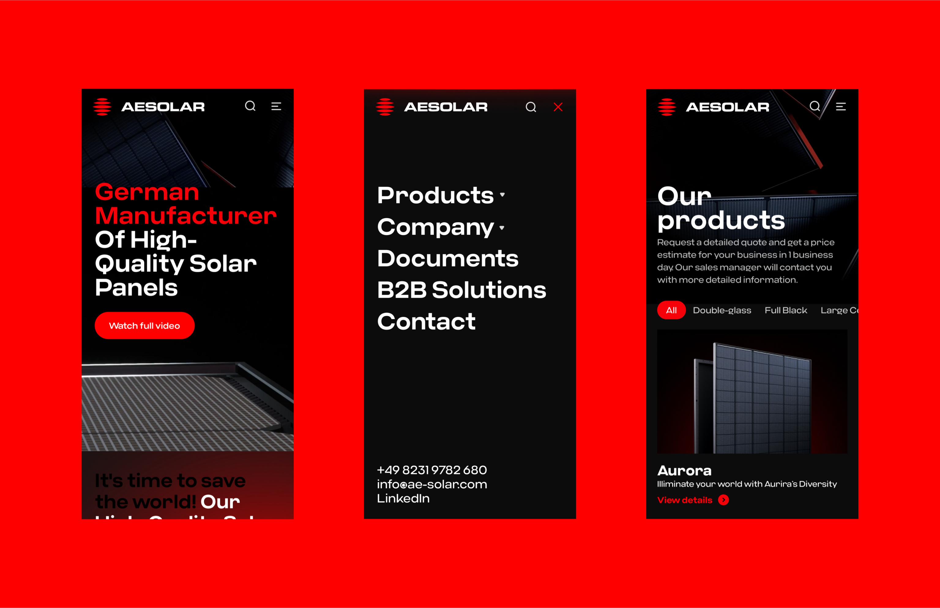 Mobile design for AE Solar Renewable energy company website