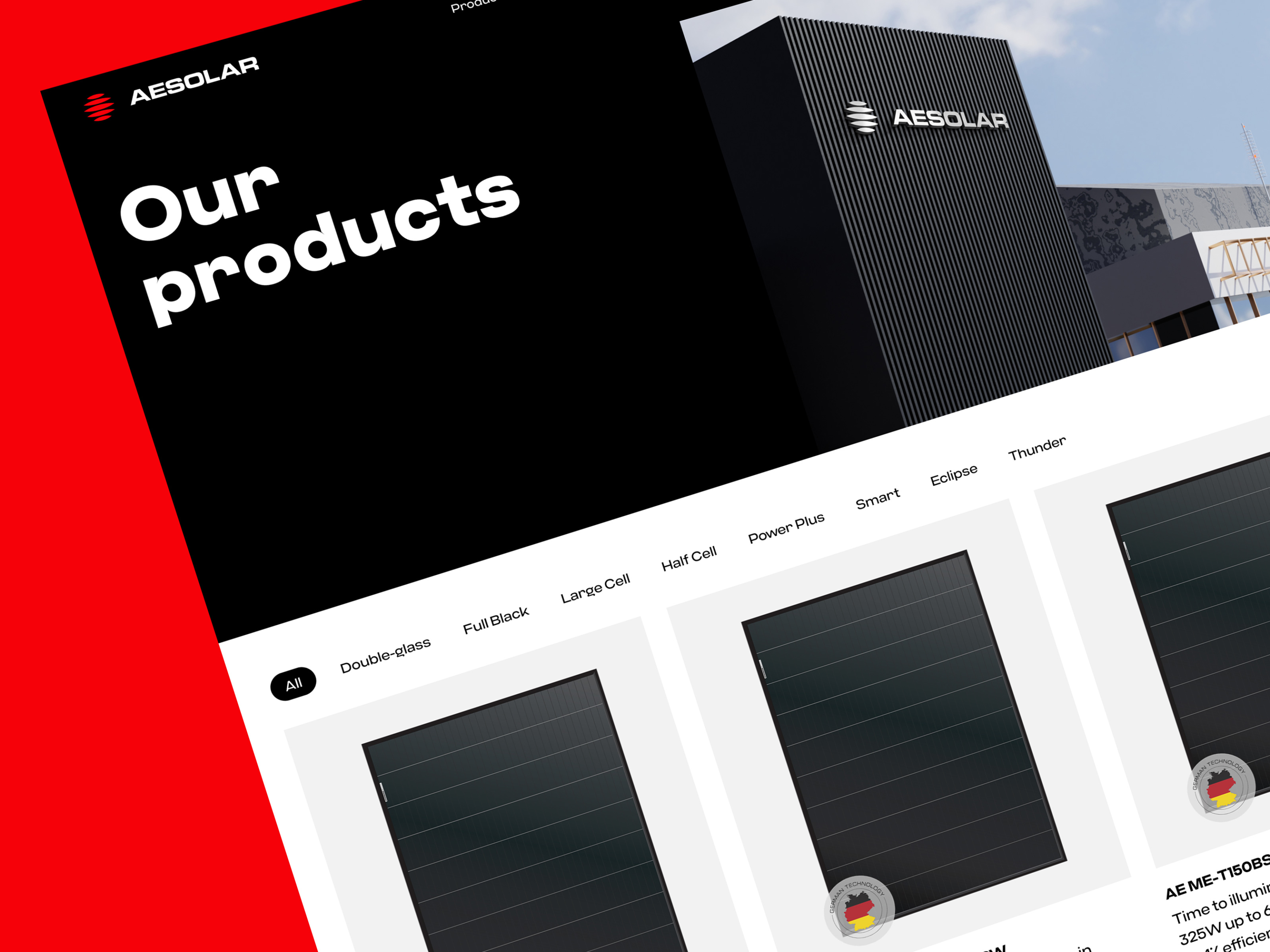 Our products page for AE Solar Renewable energy company website