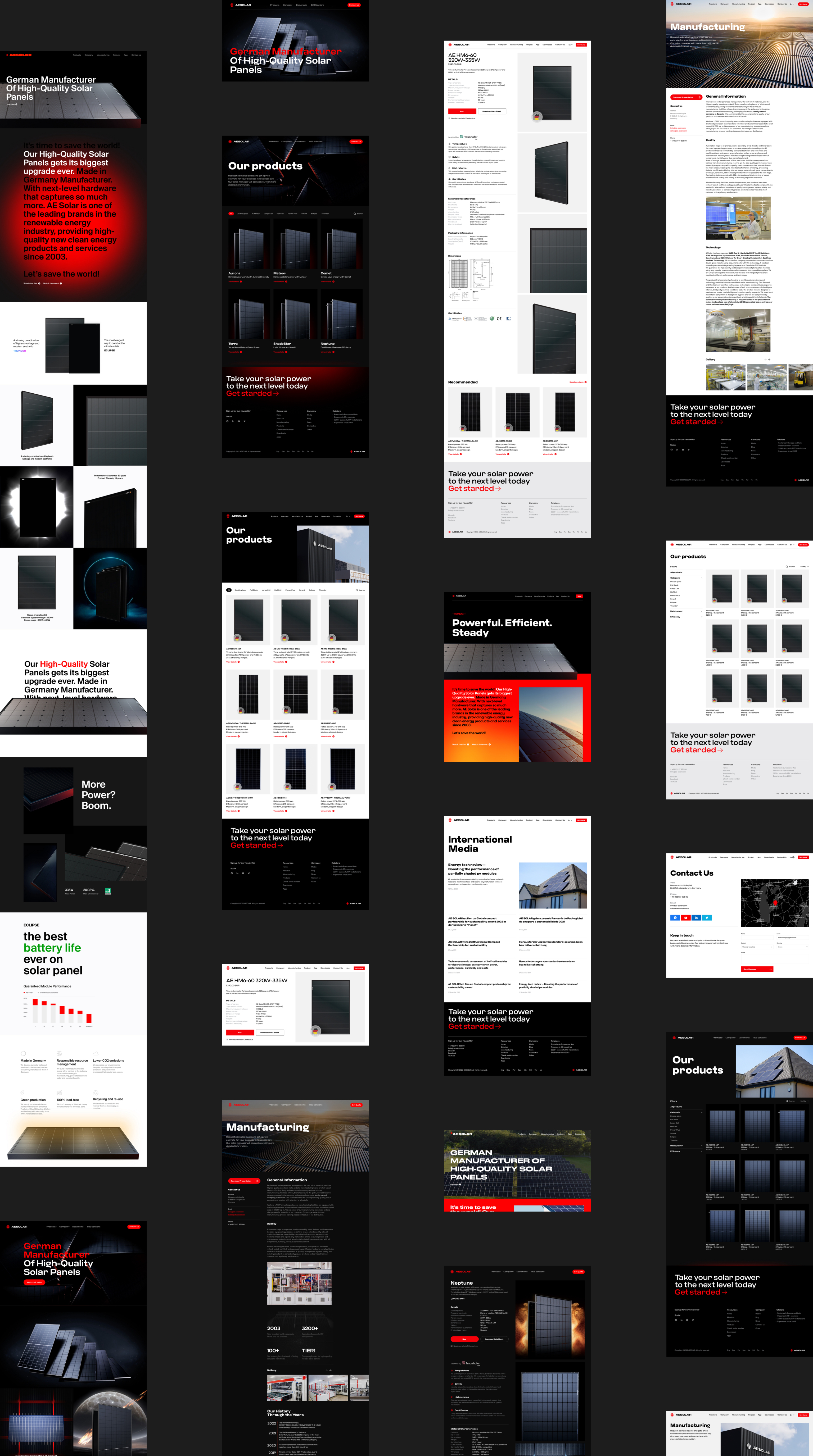 all pages design for AE Solar high-quality solar panels company website