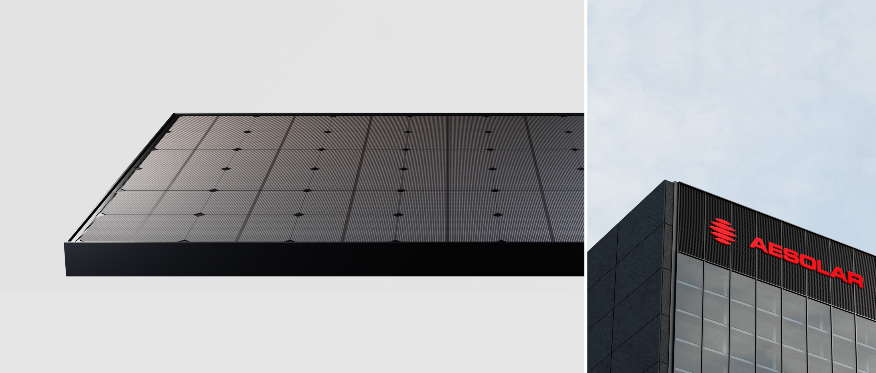 solar panel and aesolar logo on the building
