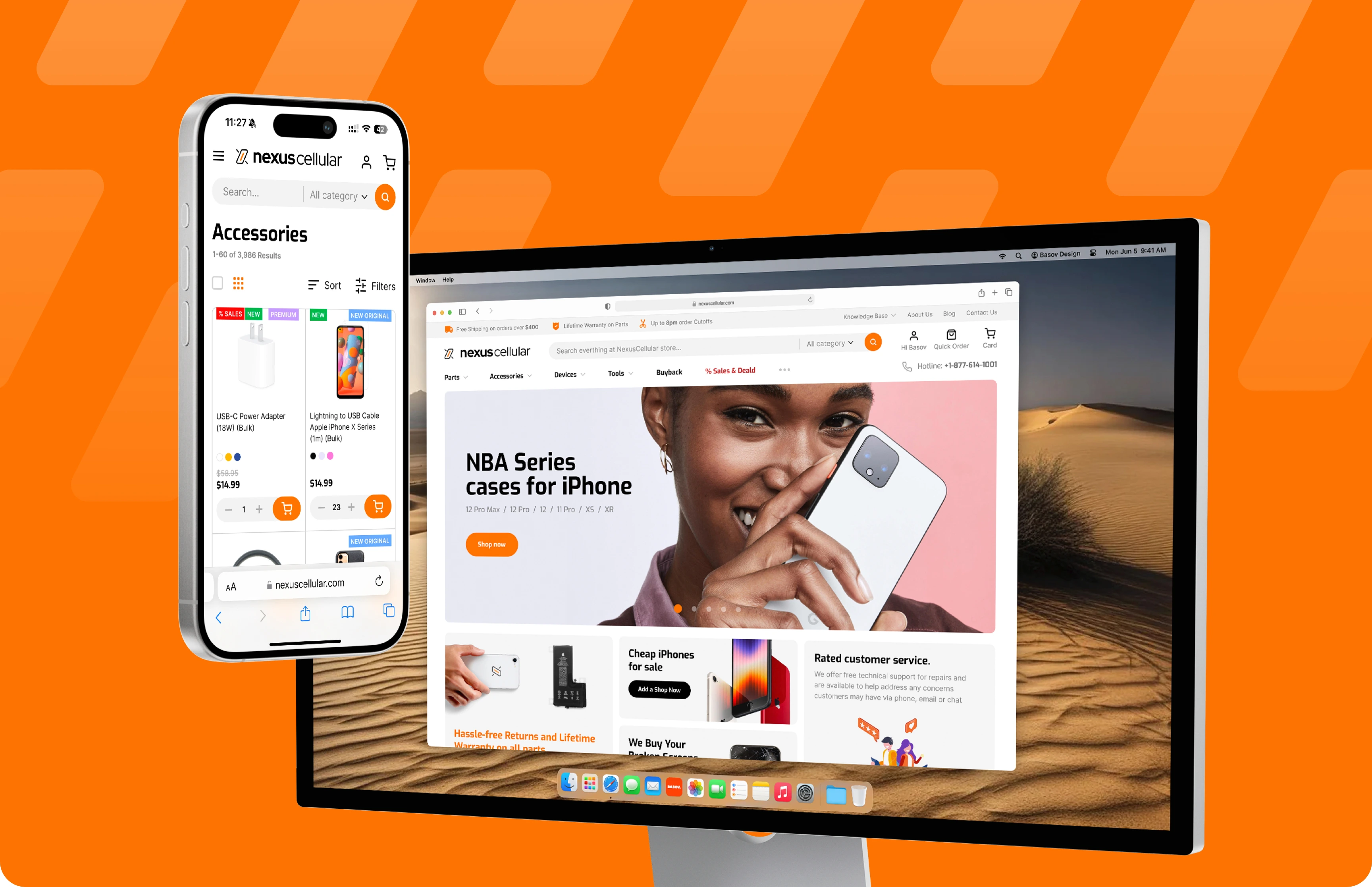 Nexus Cellular e-commerce website design mockup on laptop and mobile